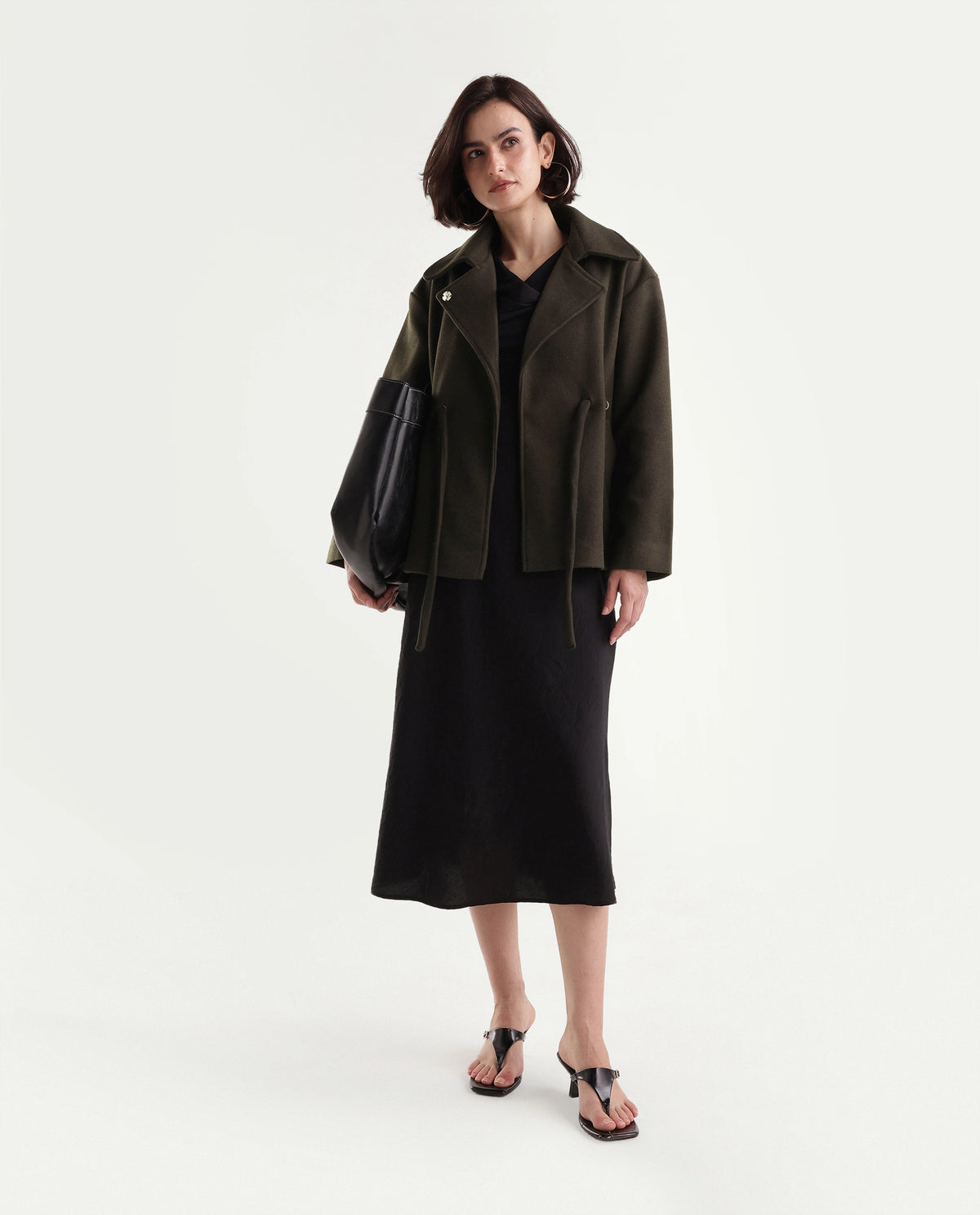Rareism Women's Nittizaw26 Olive Polyester Blend Lapel Neck Snap Button Regular Plain Jacket - image 2
