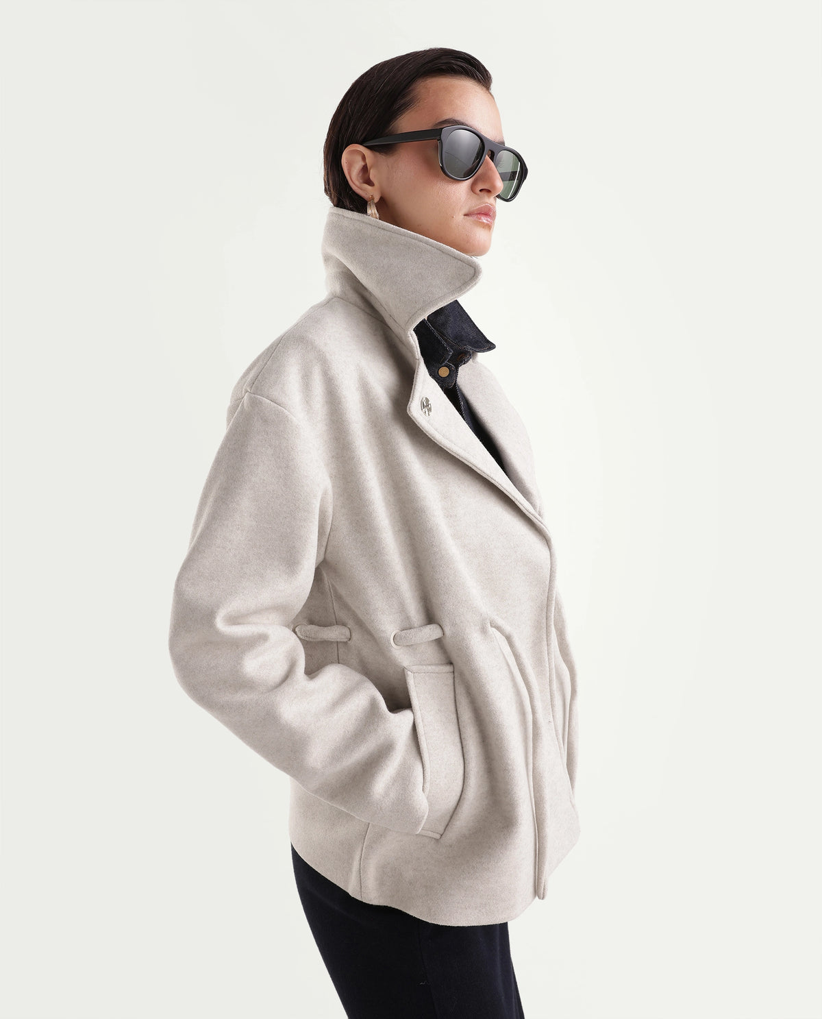 Rareism Women's Nittizaw26 Off White Polyester Blend Lapel Neck Snap Button Regular Plain Jacket - image 6