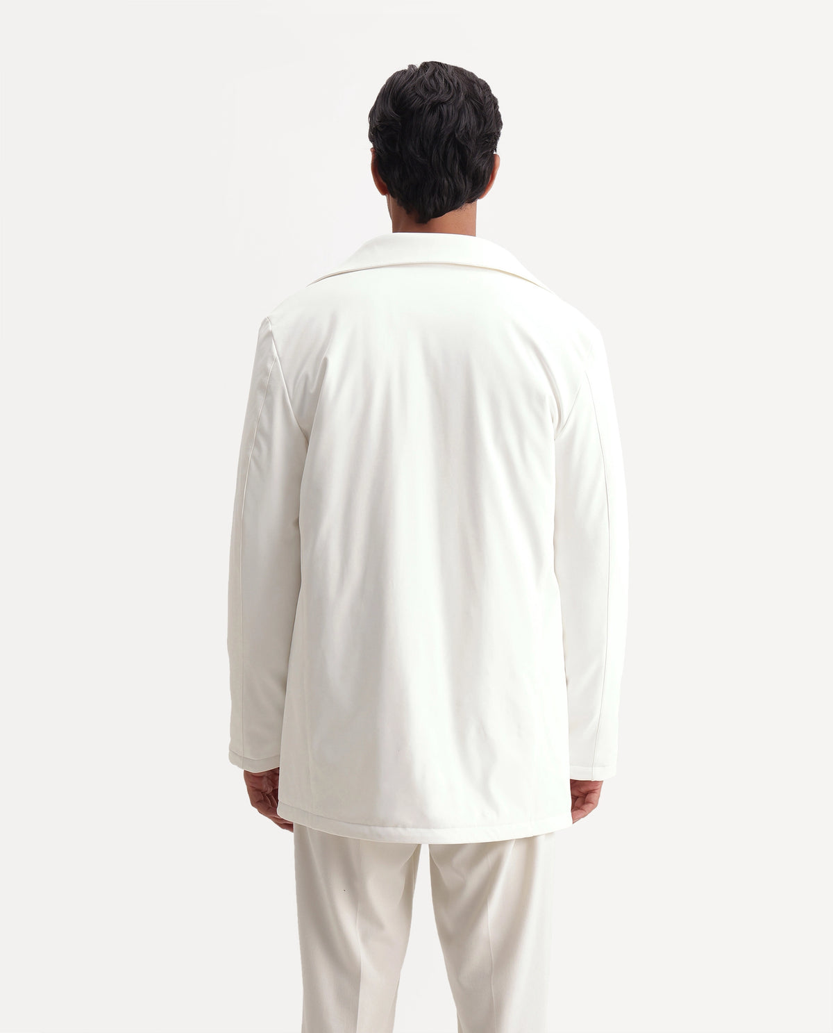 Rare Rabbit Men's Liemo Off White Polyester Spread Collar Snap Button Regular Plain Coat - image 7