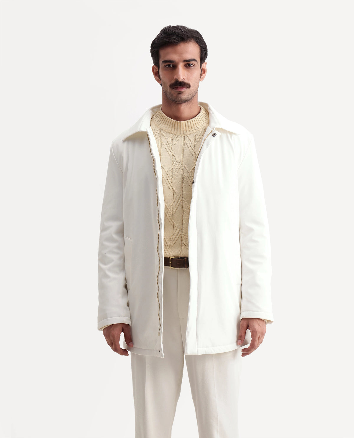 Rare Rabbit Men's Liemo Off White Polyester Spread Collar Snap Button Regular Plain Coat - image 4