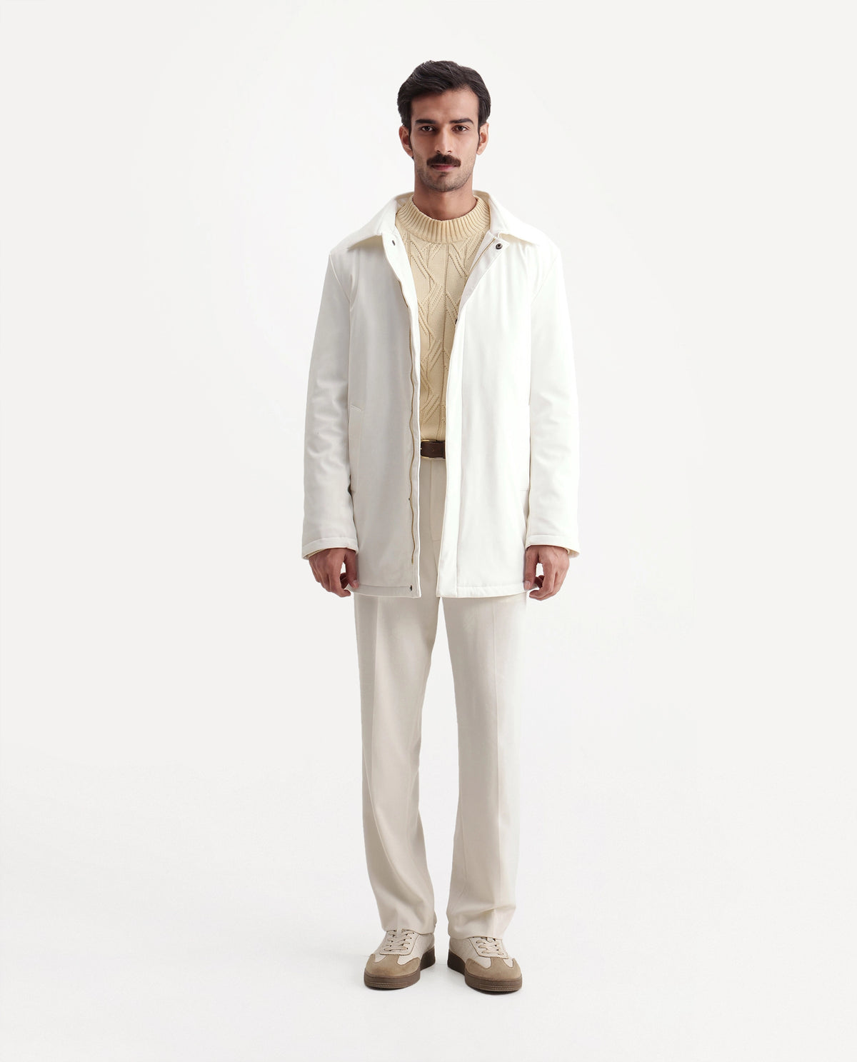 Rare Rabbit Men's Liemo Off White Polyester Spread Collar Snap Button Regular Plain Coat - image 2