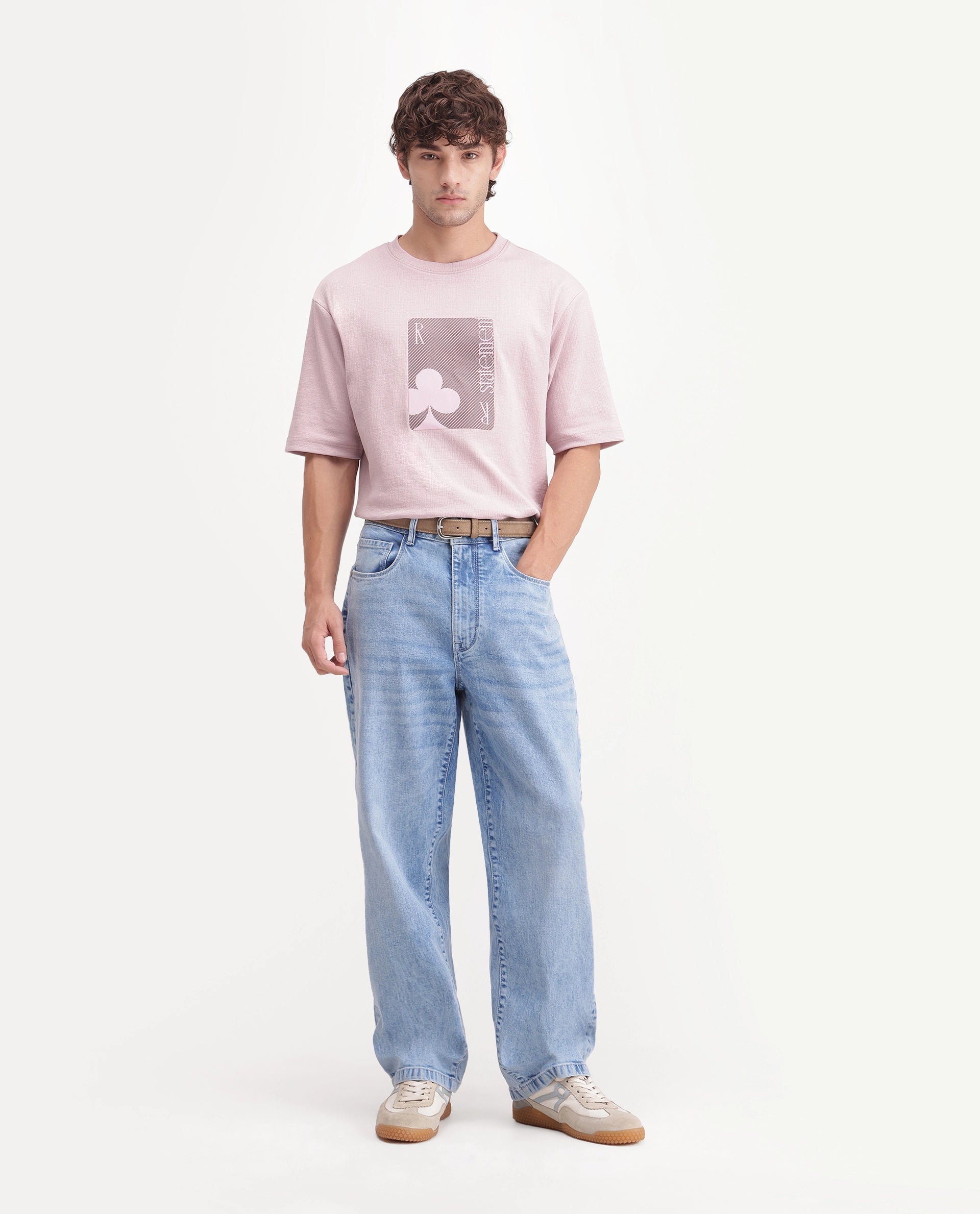 Rare Rabbit Men's Omir 26 Fluorescent Blue Cotton Blend Shank And Zipper Relaxed Straight Plain Jeans