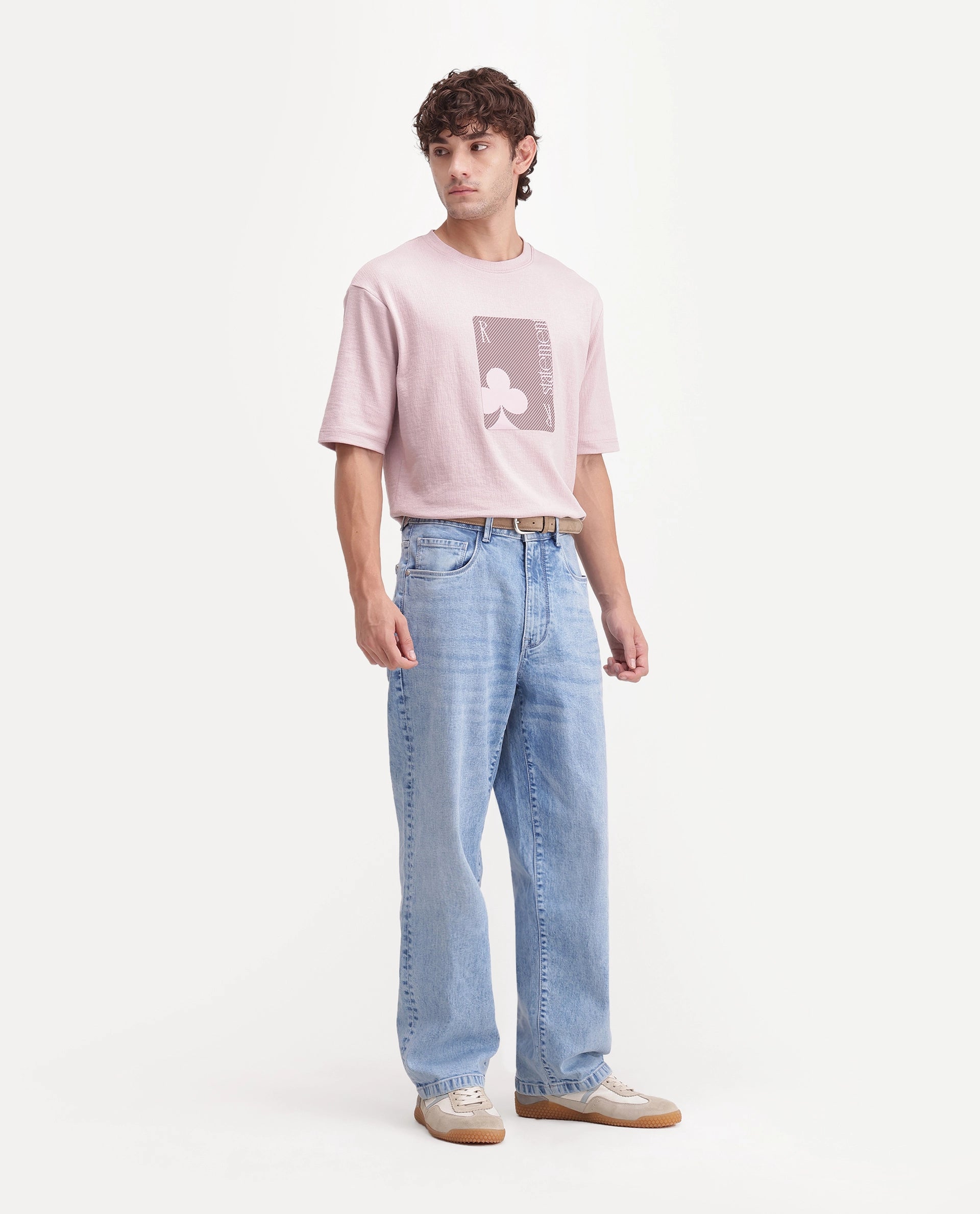 Rare Rabbit Men's Omir 26 Fluorescent Blue Cotton Blend Shank And Zipper Relaxed Straight Plain Jeans
