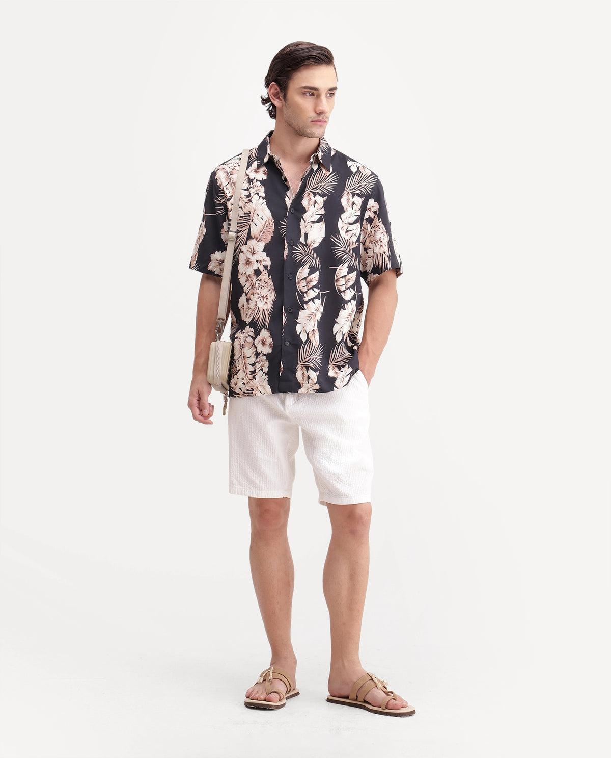 Rare Rabbit Men's Kaos Black Viscose Blend Spread Collar Button Regular Floral Print Shirt