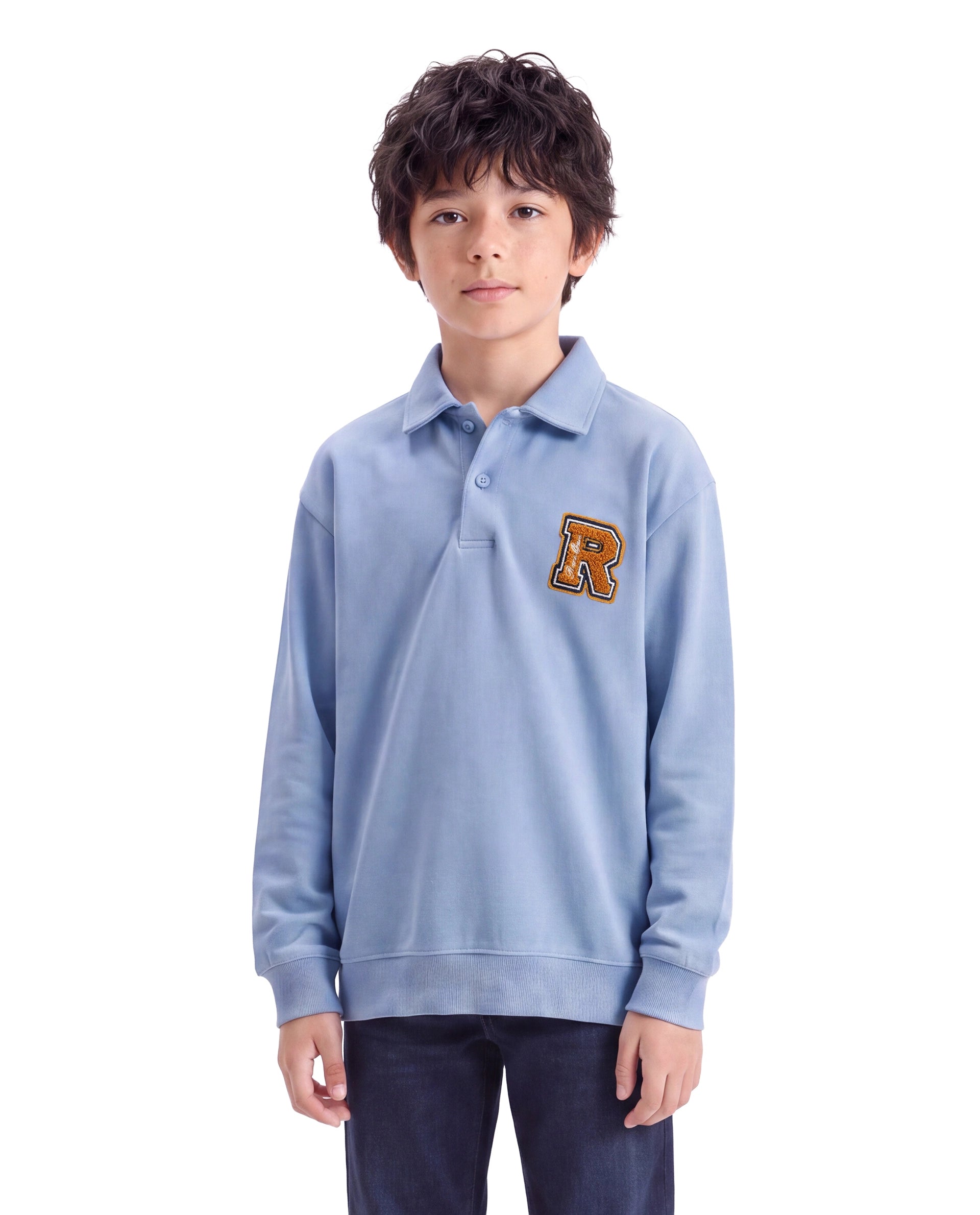 Rare Ones Kids Faris Pastel Purple Cotton Blend Fabric Spread Collar Button Closure Regular Fit Embroidered Polo