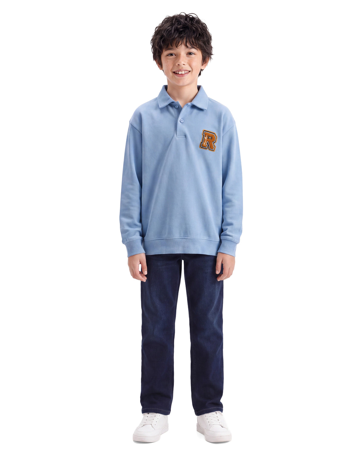 Rare Ones Kids Faris Pastel Purple Cotton Blend Fabric Spread Collar Button Closure Regular Fit Embroidered Polo