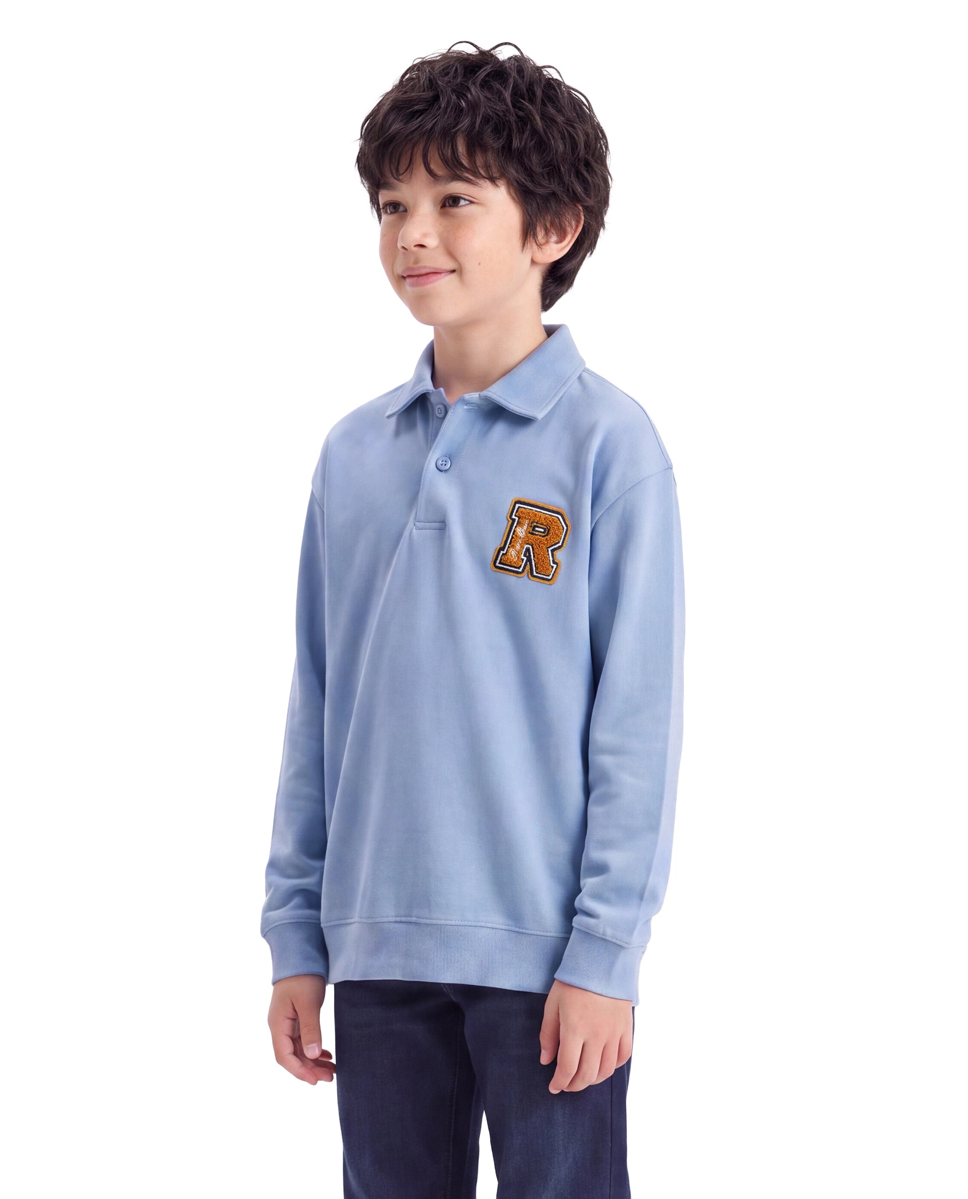 Rare Ones Kids Faris Pastel Purple Cotton Blend Fabric Spread Collar Button Closure Regular Fit Embroidered Polo