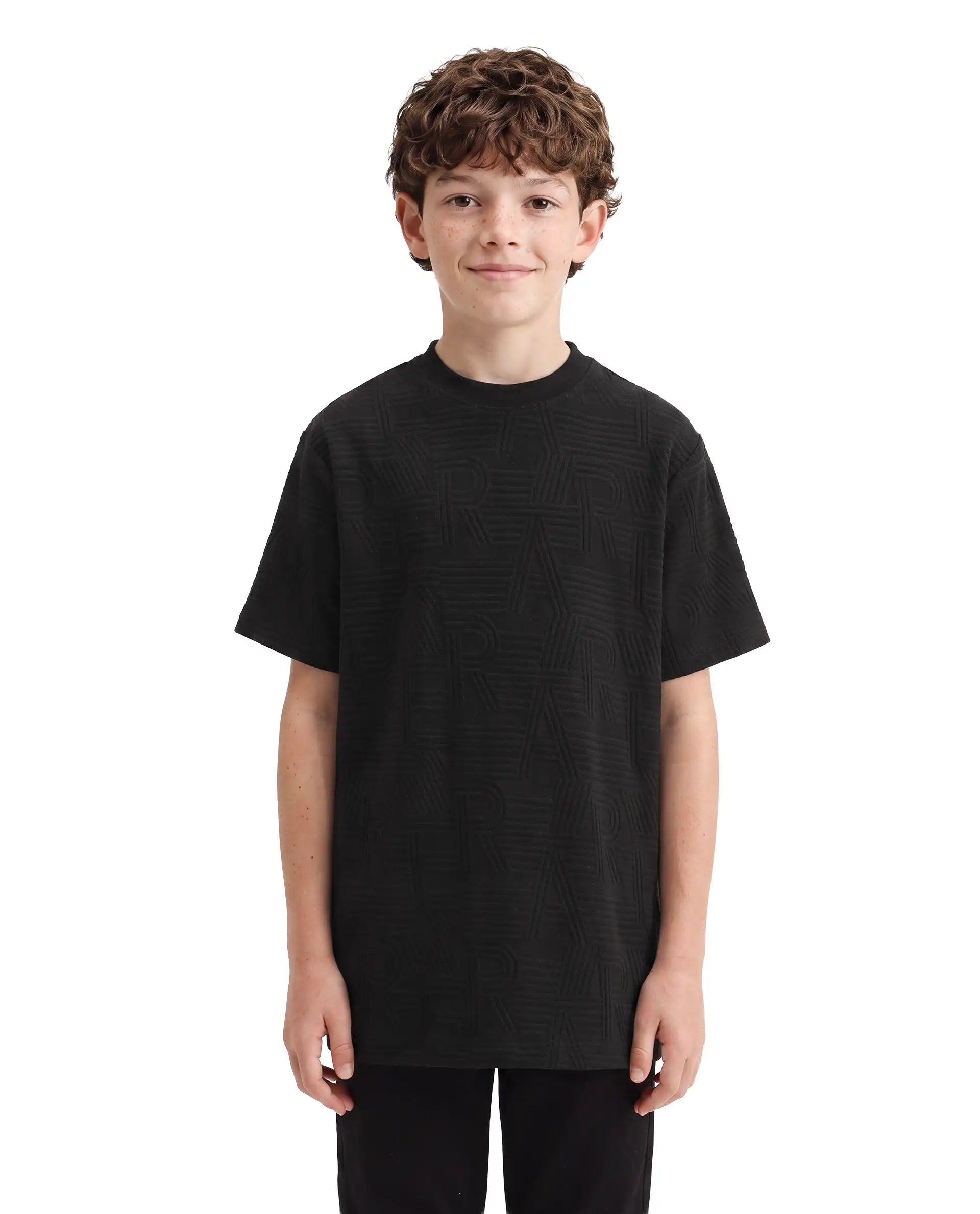 Rare Ones Kids Stom-26 Black Cotton Blend Fabric Crew Neck Pull-On Closure Regular Fit Jacquard T-Shirt