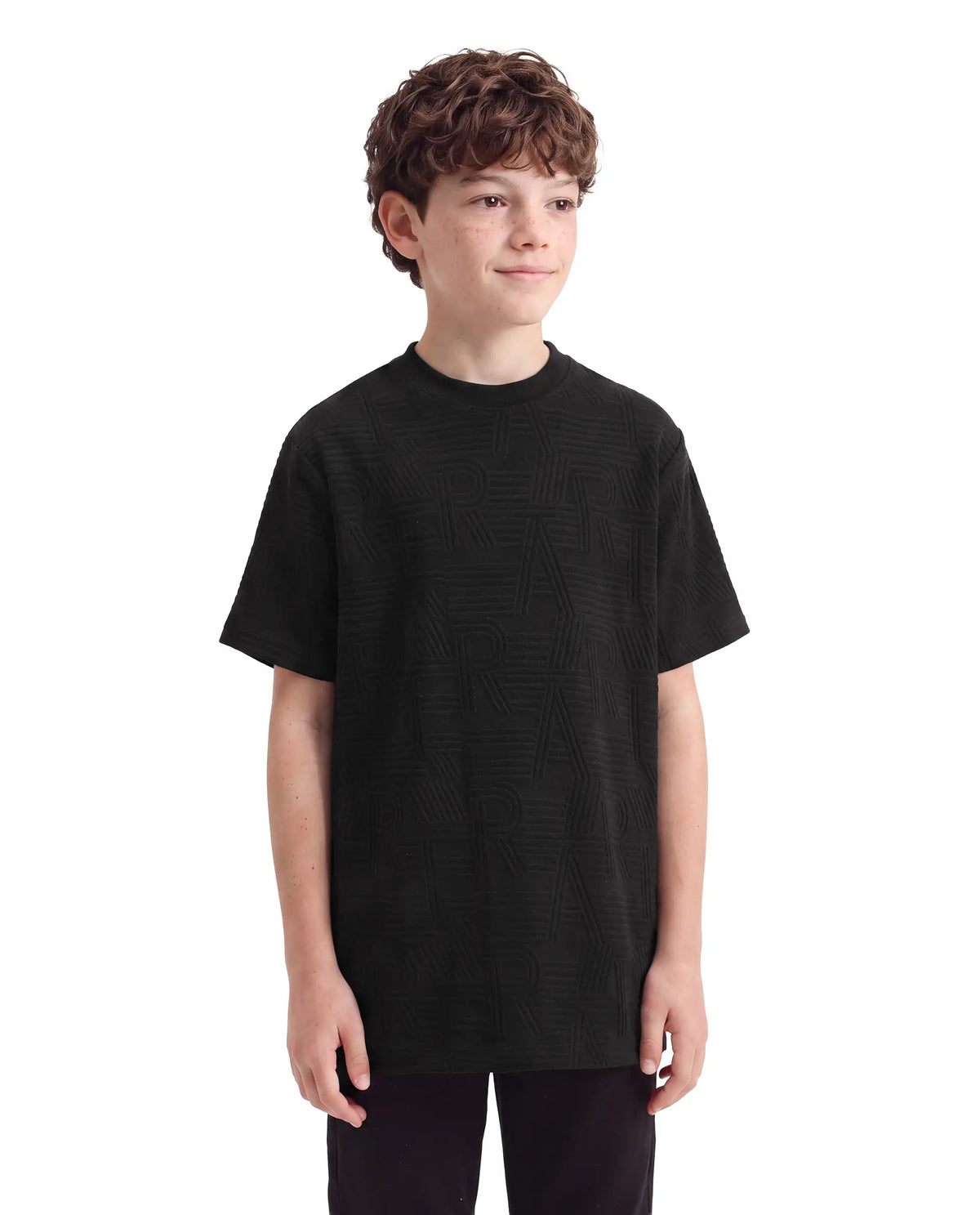 Rare Ones Kids Stom-26 Black Cotton Blend Fabric Crew Neck Pull-On Closure Regular Fit Jacquard T-Shirt