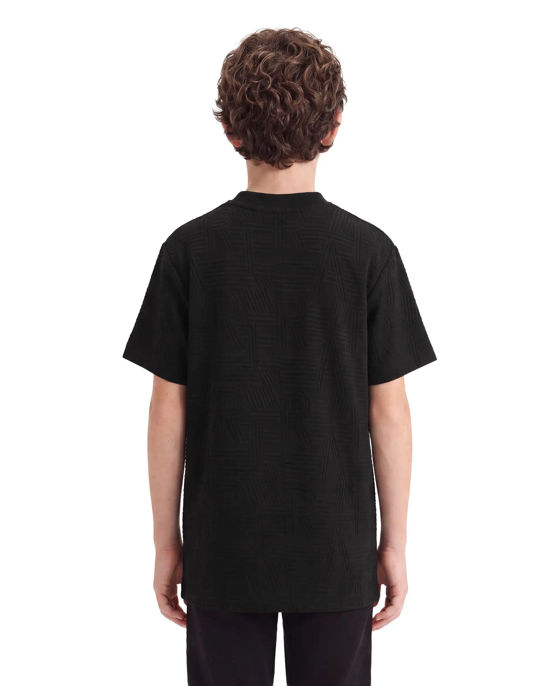 Rare Ones Kids Stom-26 Black Cotton Blend Fabric Crew Neck Pull-On Closure Regular Fit Jacquard T-Shirt