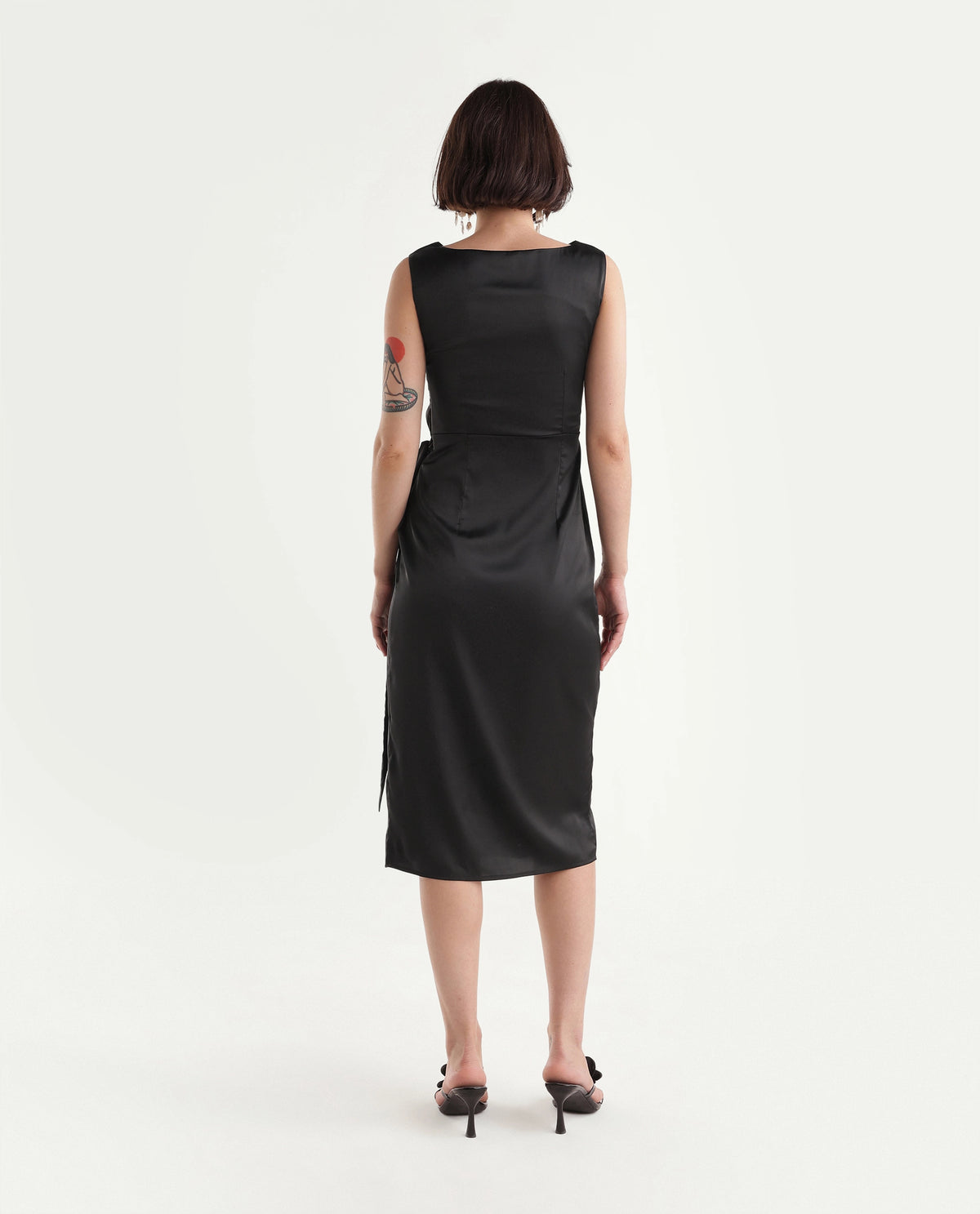 Rareism Women's Onprap Dark Black Polyester Blend Button And Zip Wrap Plain Dress - image 7