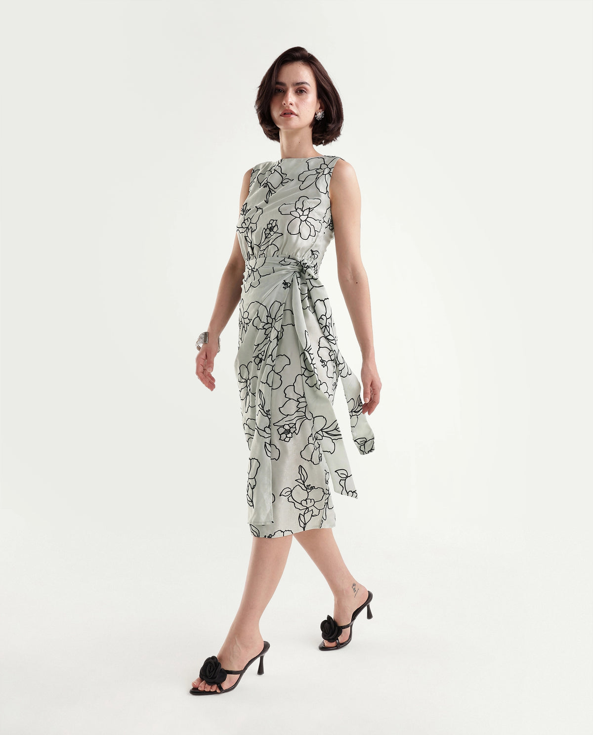 Rareism Women's Onprapo Light Blue Polyester Zipper Wrap Floral Print Dress - image 1
