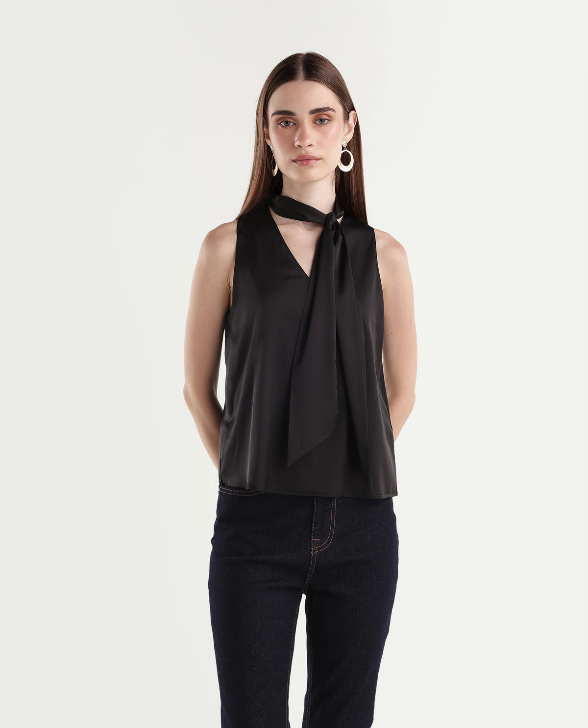 Rareism Women's Onpog Dark Black Polyester V-Neck Regular Fit Plain Top - image 6
