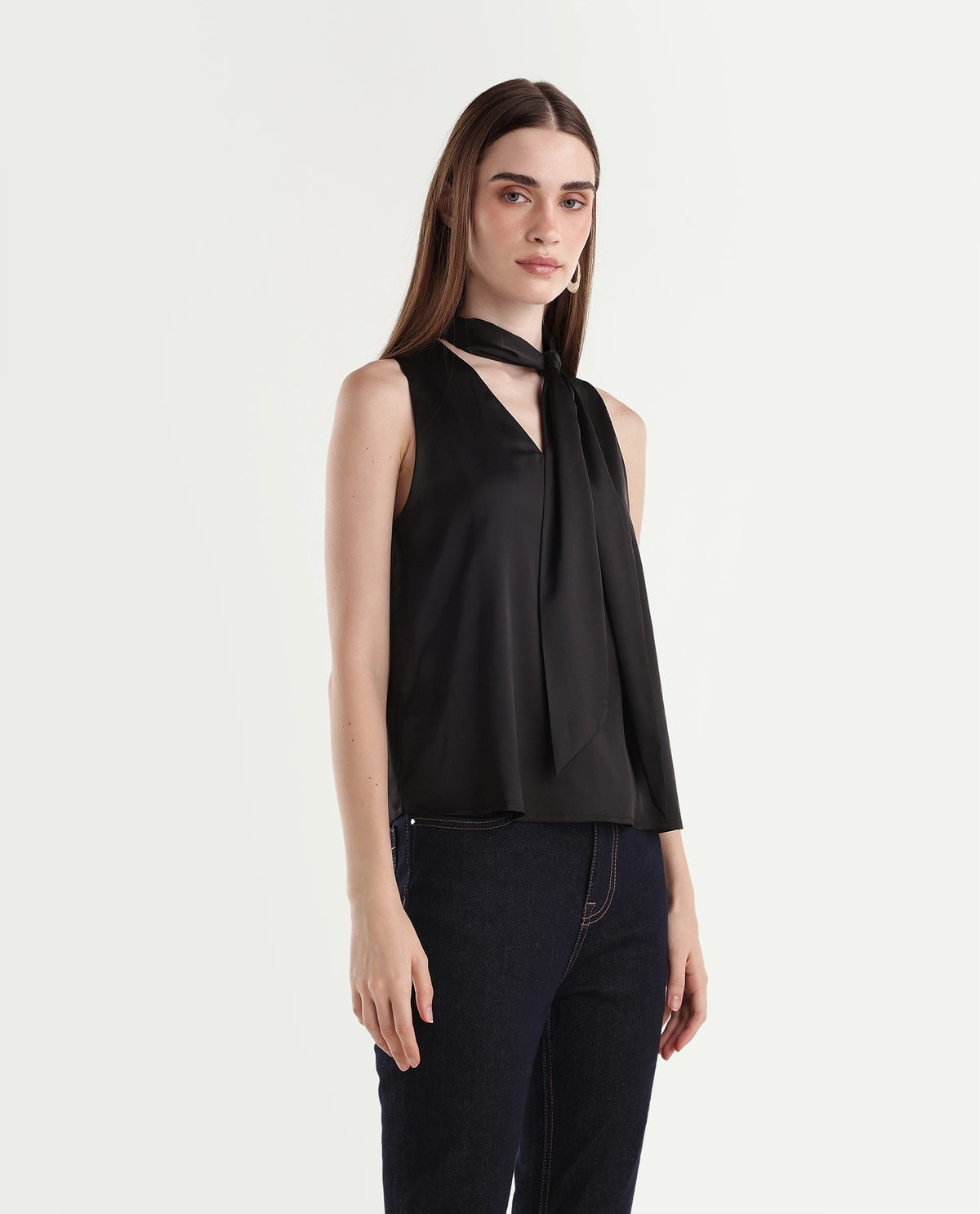 Rareism Women's Onpog Dark Black Polyester V-Neck Regular Fit Plain Top - image 4