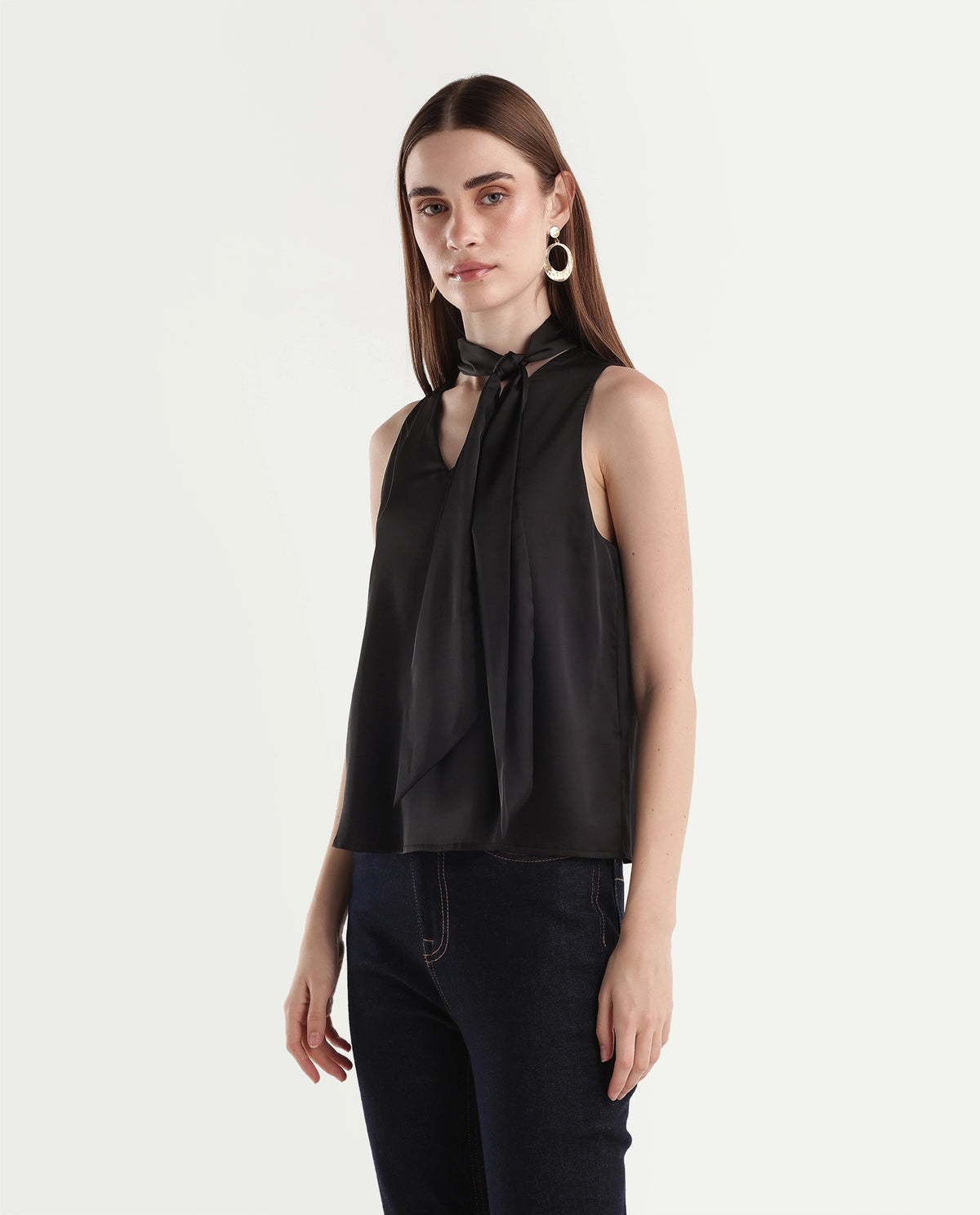 Rareism Women's Onpog Dark Black Polyester V-Neck Regular Fit Plain Top - image 5
