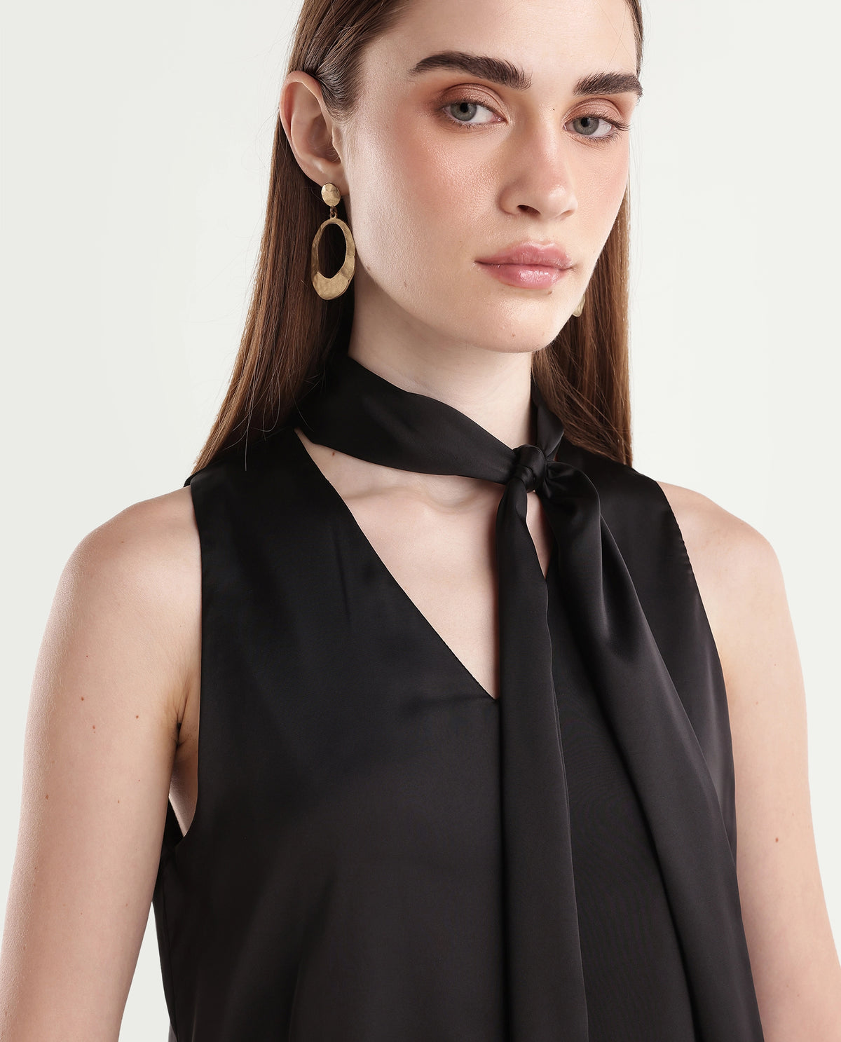 Rareism Women's Onpog Dark Black Polyester V-Neck Regular Fit Plain Top - image 3