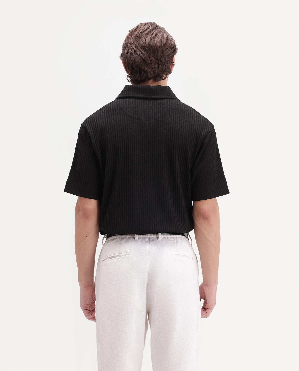Rare Rabbit Men's Hexx-2 Black Cotton Blend Spread Collar Zipper Regular Textured Polo