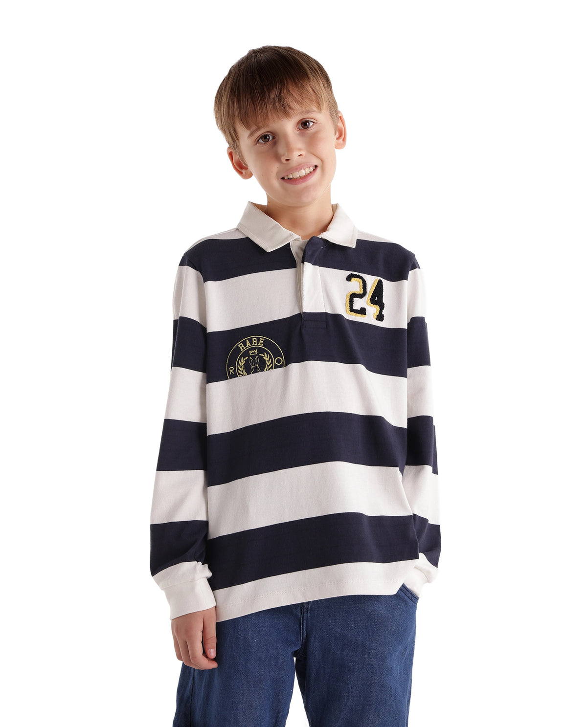 Rare Ones Kids Varo White Cotton Fabric Spread Collar Button Closure Regular Fit Striped Polo - image 4