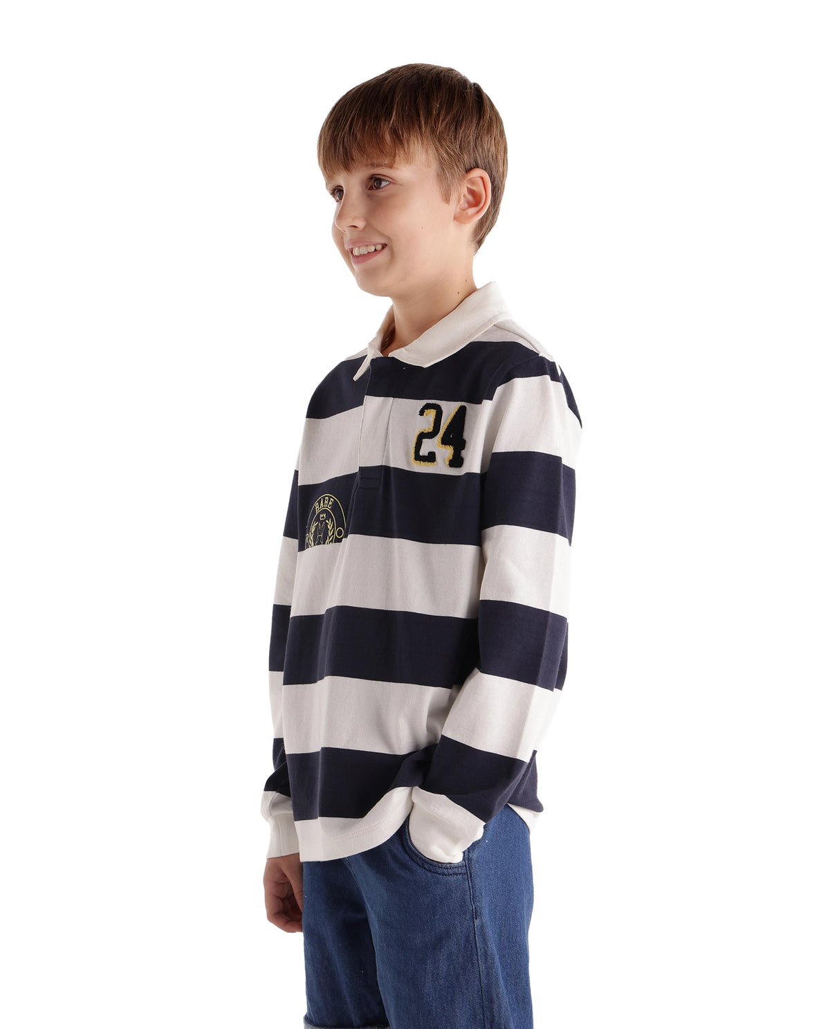 Rare Ones Kids Varo White Cotton Fabric Spread Collar Button Closure Regular Fit Striped Polo - image 5