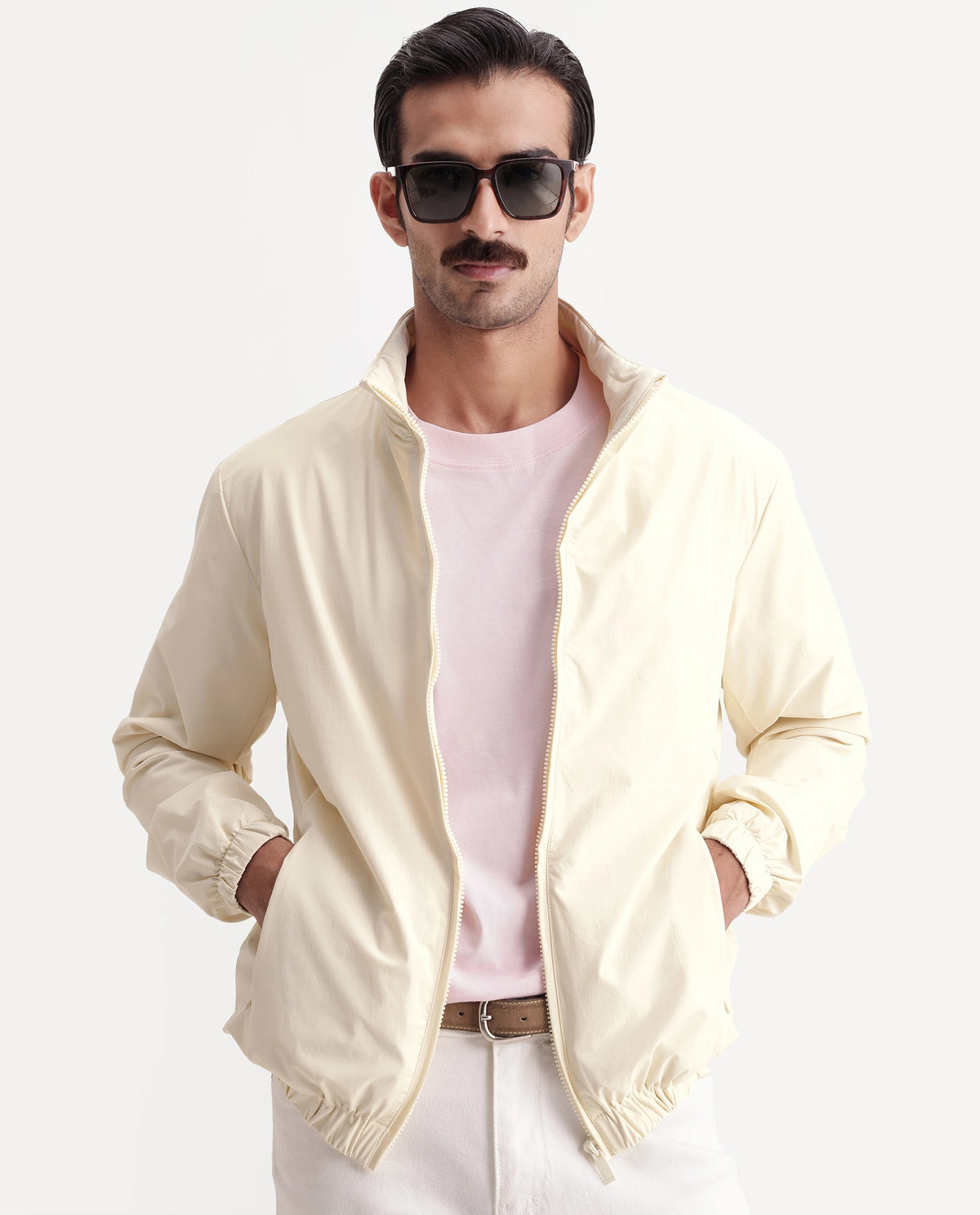 Rare Rabbit Men's Tian Off White Nylon High Neck Regular Plain Jacket - image 1