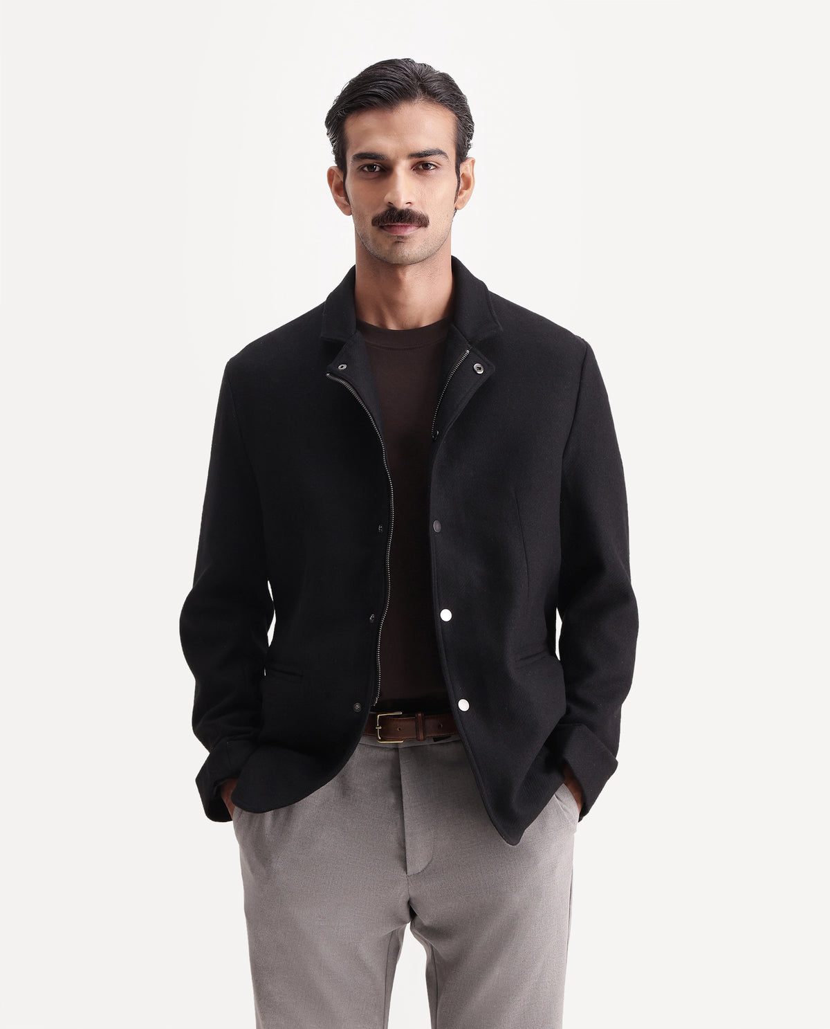 Rare Rabbit Men's Lavo Dark Navy Polyester Blend High Neck Regular Plain Jacket