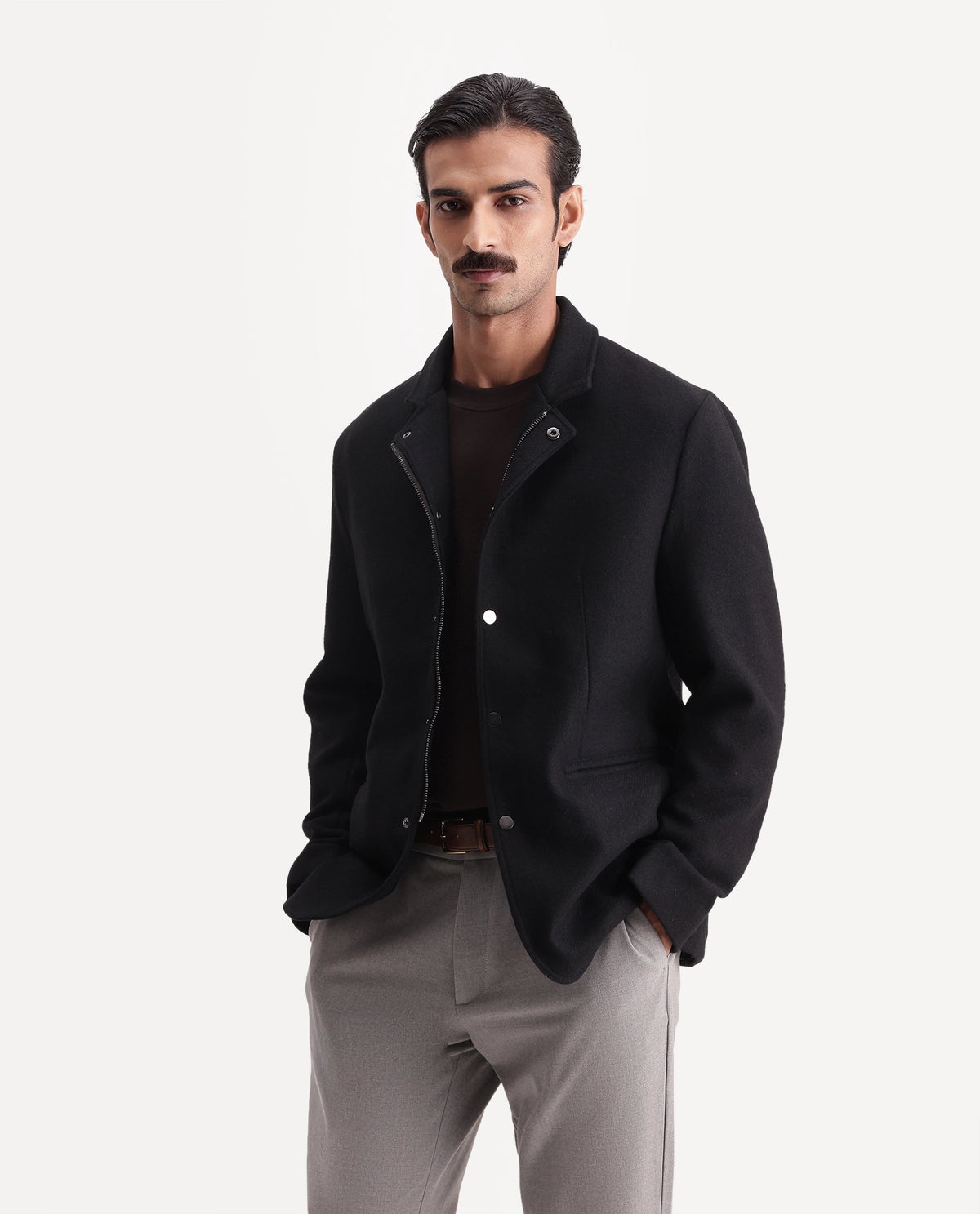 Rare Rabbit Men's Lavo Dark Navy Polyester Blend High Neck Regular Plain Jacket