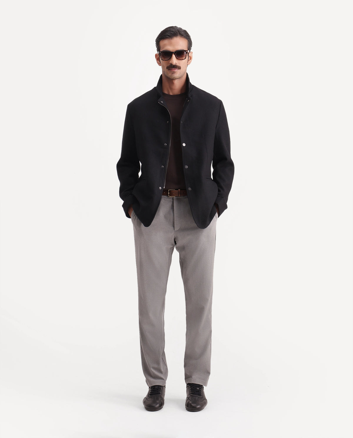 Rare Rabbit Men's Lavo Dark Navy Polyester Blend High Neck Regular Plain Jacket