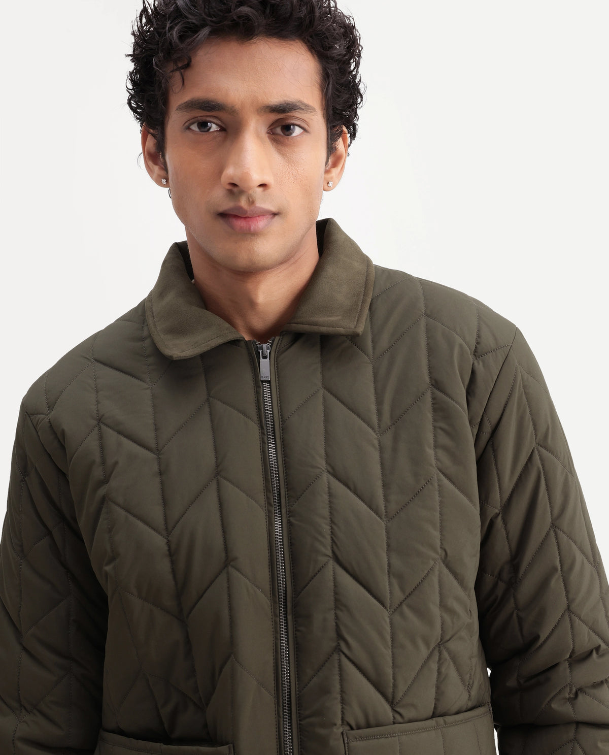Rare Rabbit Men's Kevin Olive Polyester Spread Collar Regular Plain Jacket