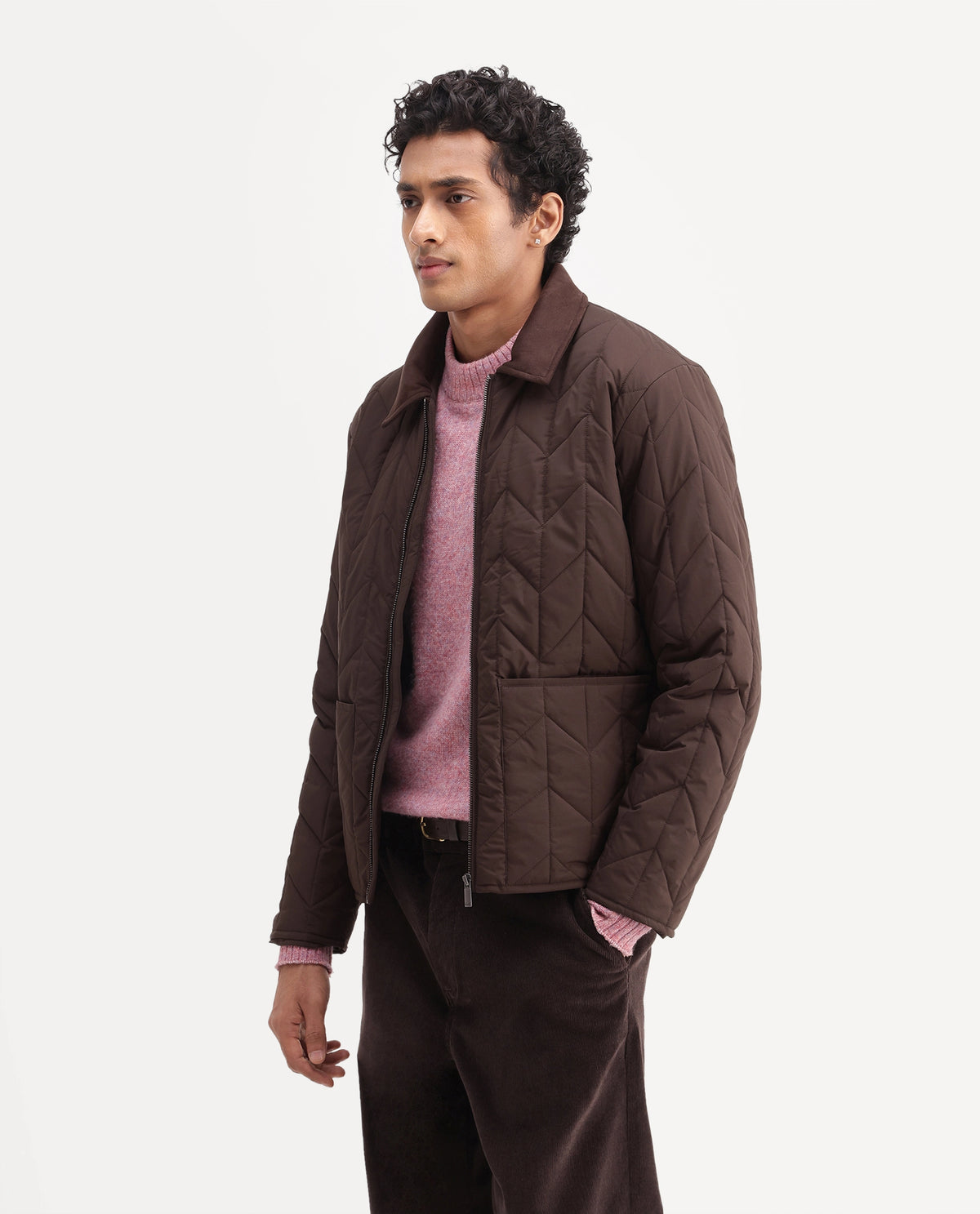 Rare Rabbit Men's Kevin Brown Polyester Spread Collar Regular Plain Jacket