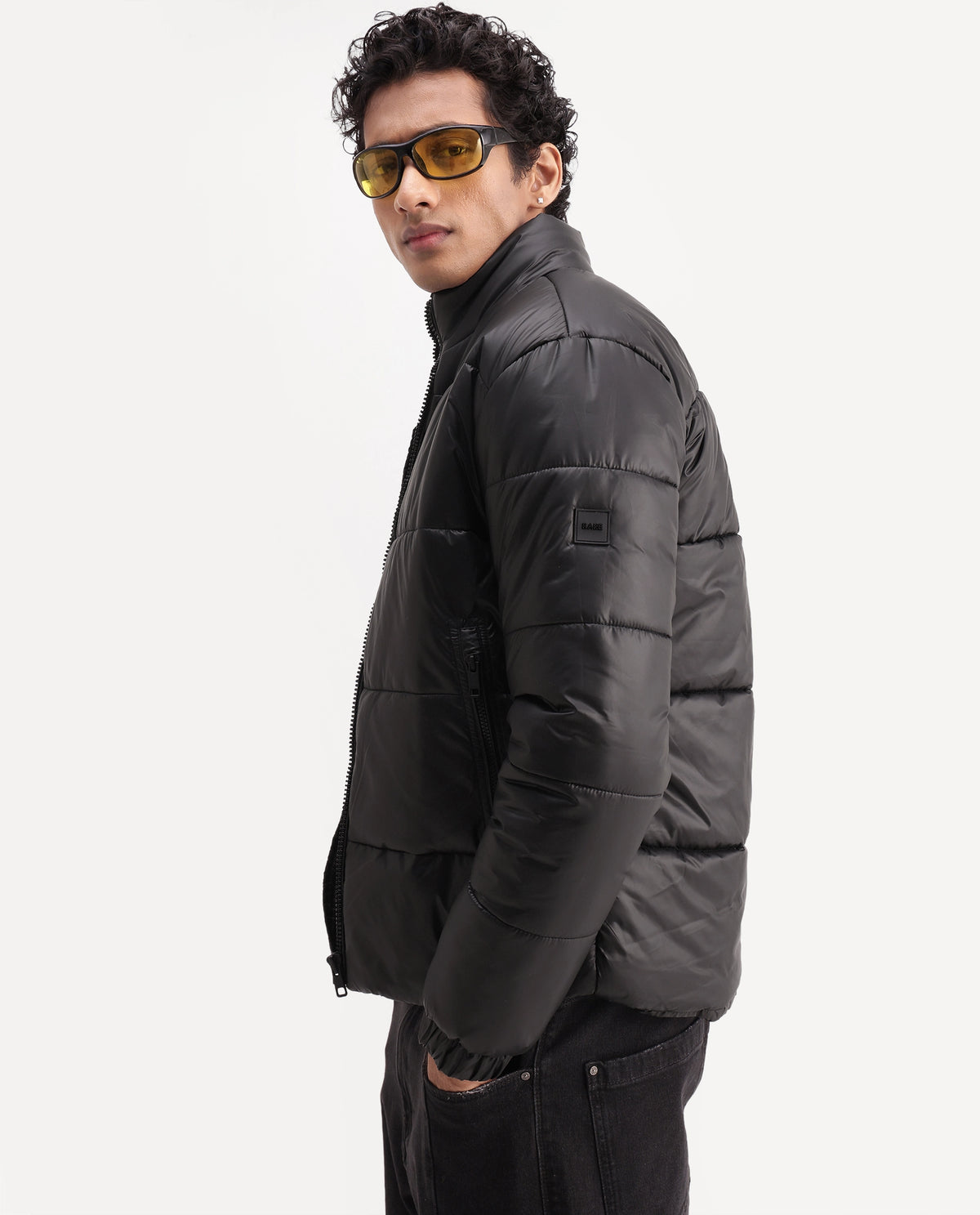 Rare Rabbit Men's Dest Black Polyester High Neck Regular Plain Jacket