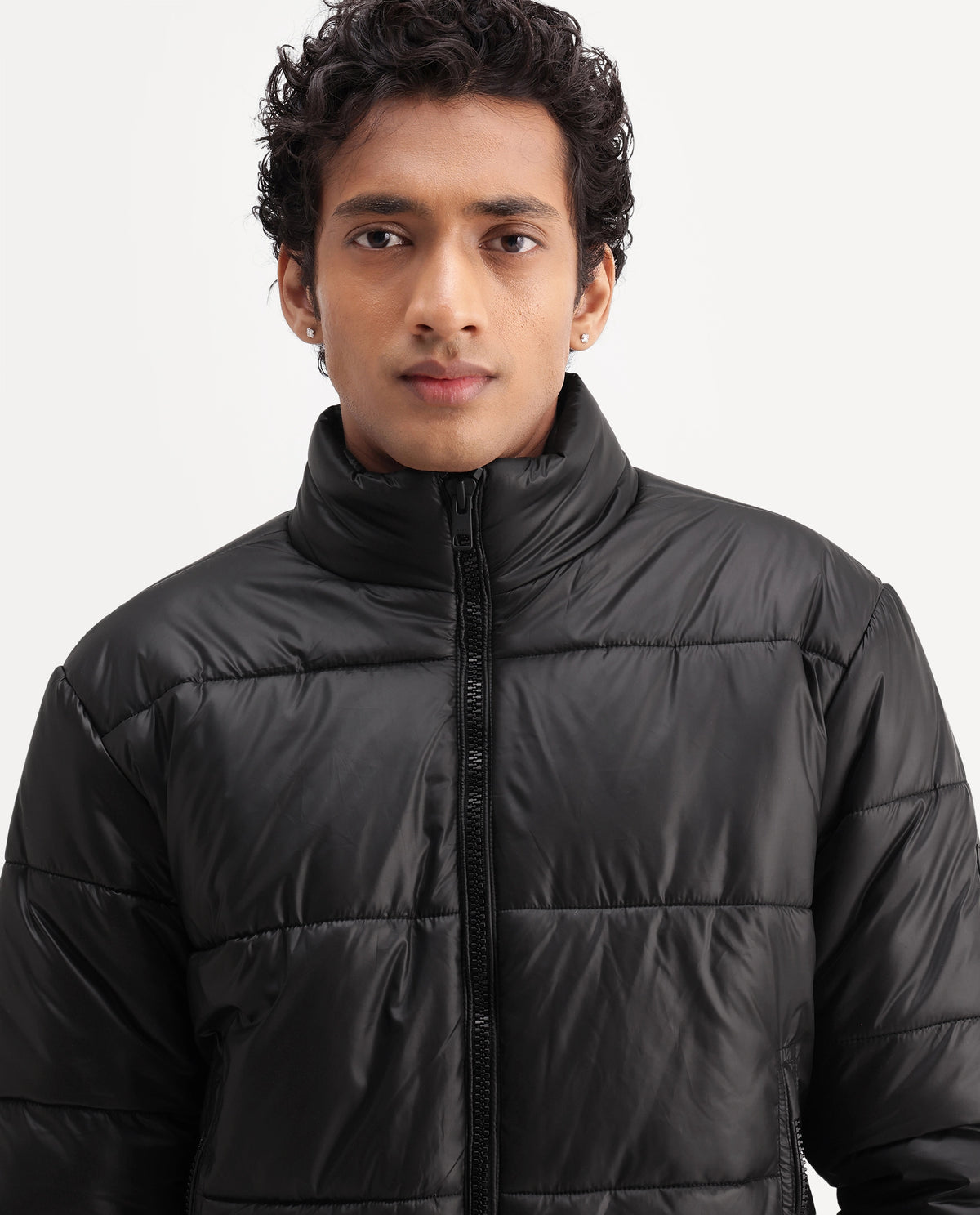 Rare Rabbit Men's Dest Black Polyester High Neck Regular Plain Jacket