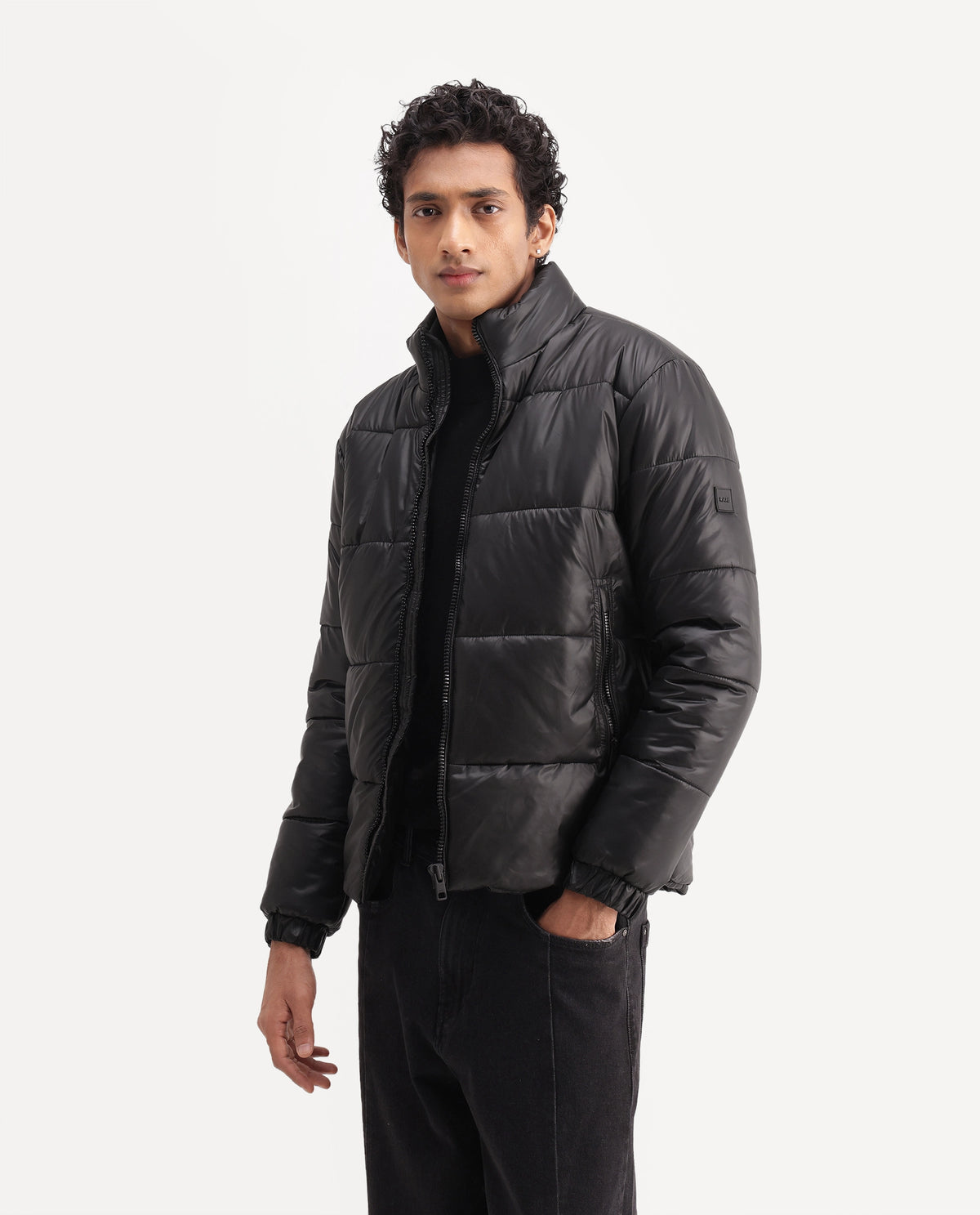 Rare Rabbit Men's Dest Black Polyester High Neck Regular Plain Jacket