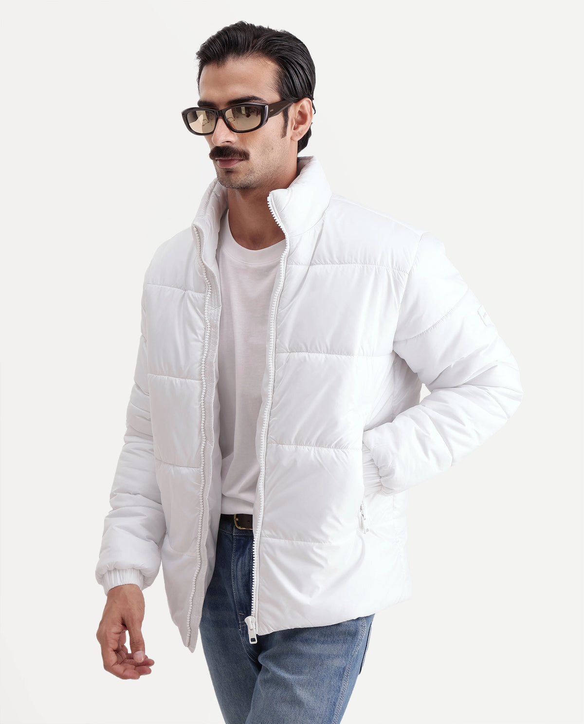 Rare Rabbit Men's Dest White Polyester High Neck Regular Plain Jacket - image 1