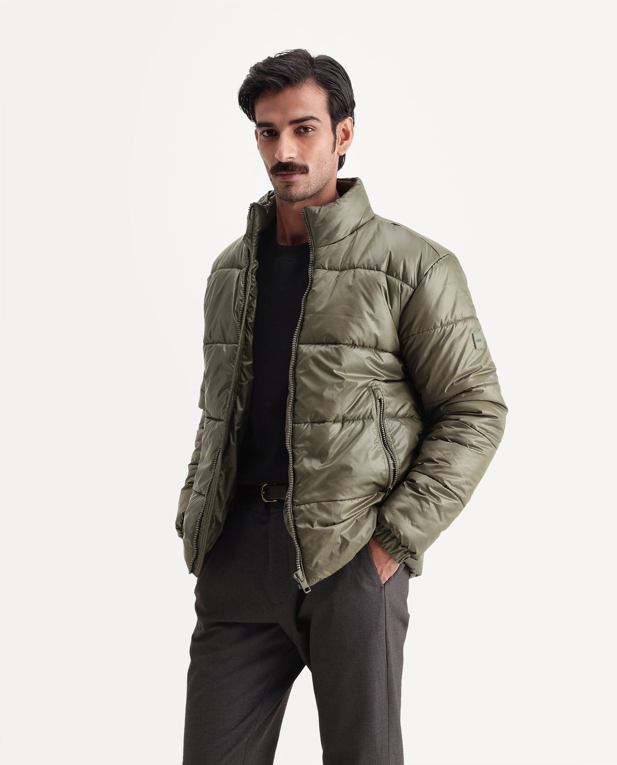 Rare Rabbit Men's Dest Olive Polyester High Neck Regular Plain Jacket - image 4