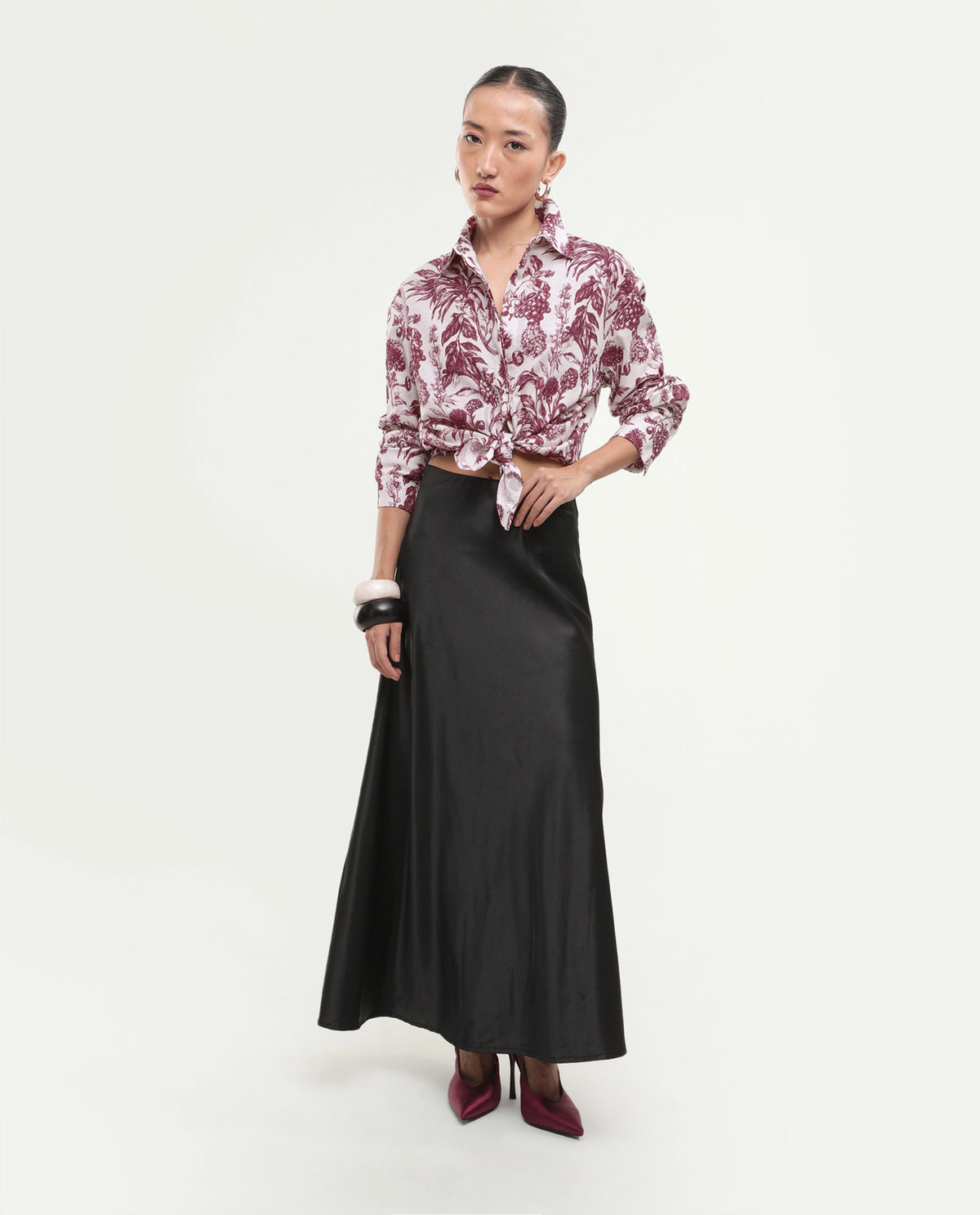 Rareism Women's Fony-T Red Cotton Spread Collar Relaxed Floral Print Shirt