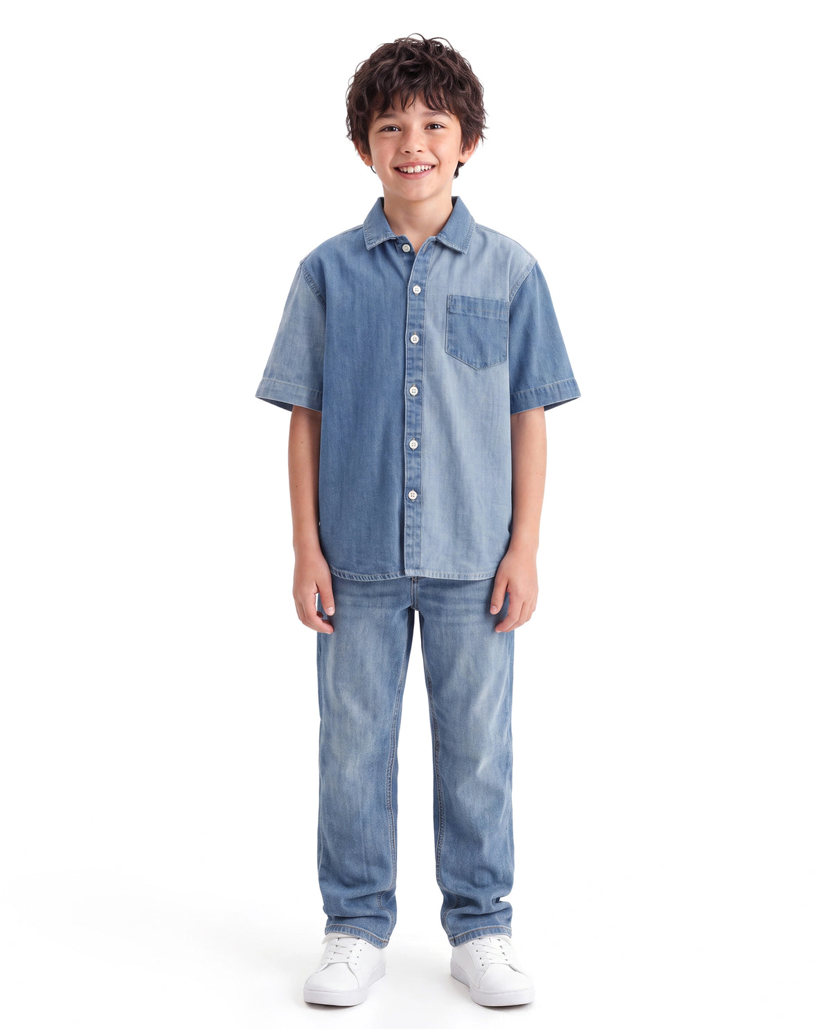 Rare Ones Kids Indi-K-26 Light Blue Cotton Fabric Button And Zip Closure Regular Fit Plain Jeans
