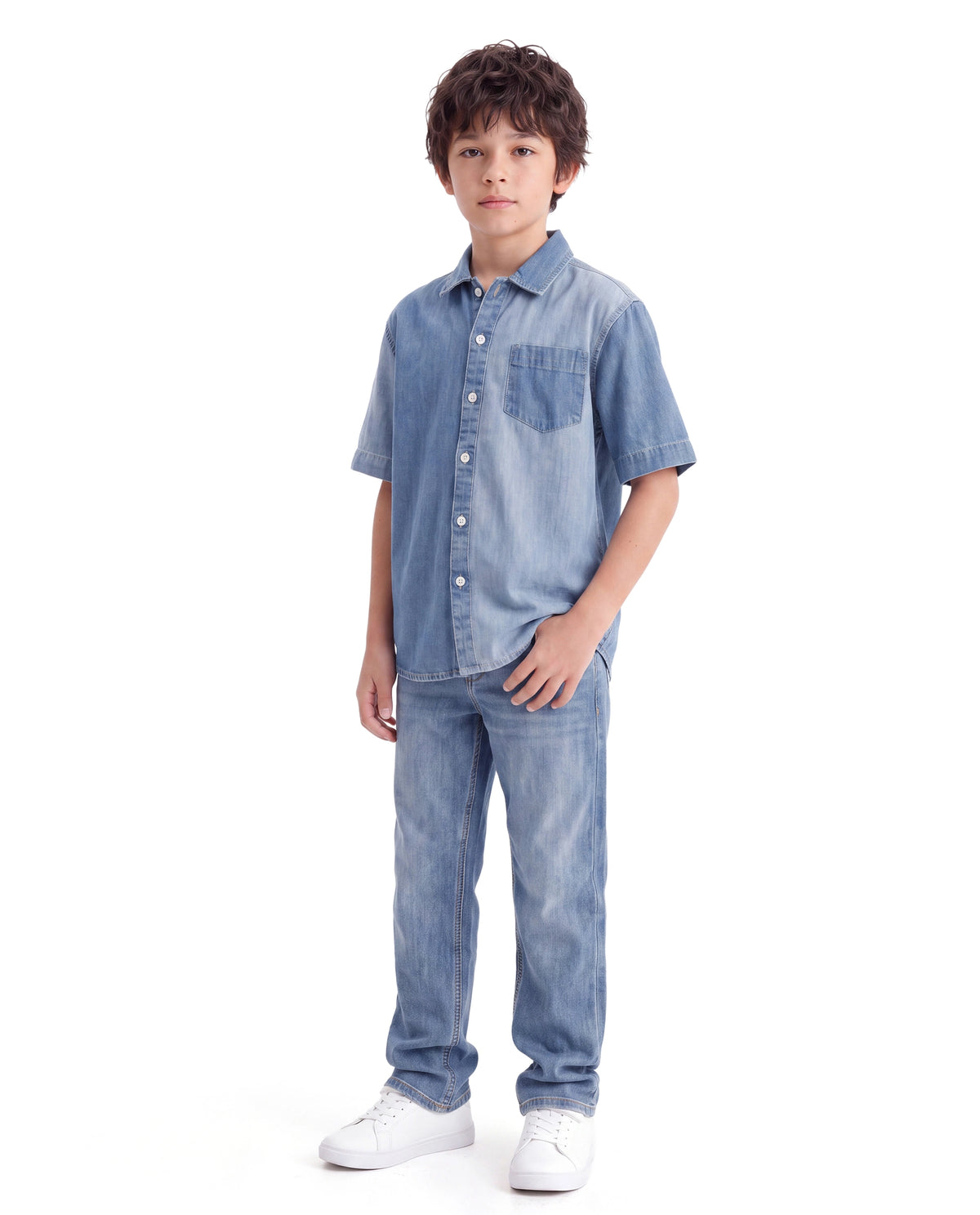 Rare Ones Kids Indi-K-26 Light Blue Cotton Fabric Button And Zip Closure Regular Fit Plain Jeans
