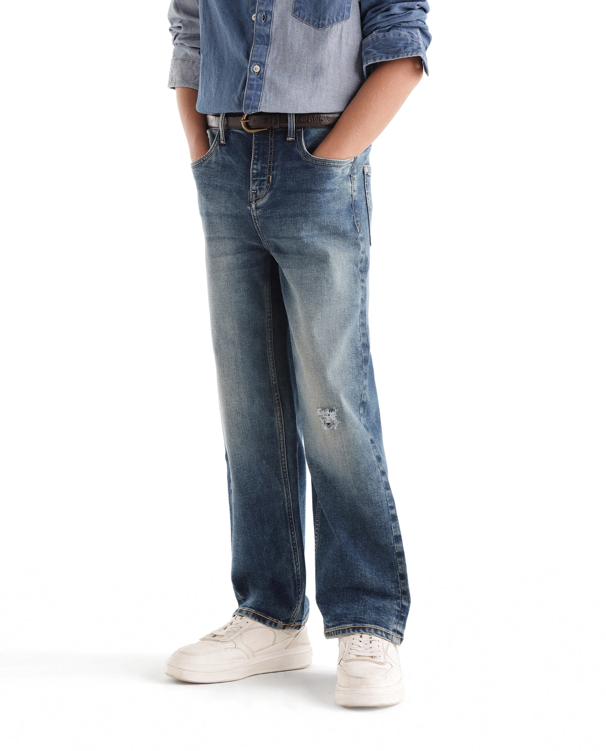 Rare Ones Kids Hector Light Blue Cotton Blend Fabric Button And Zip Closure Relaxed Fit Plain Jeans - image 3