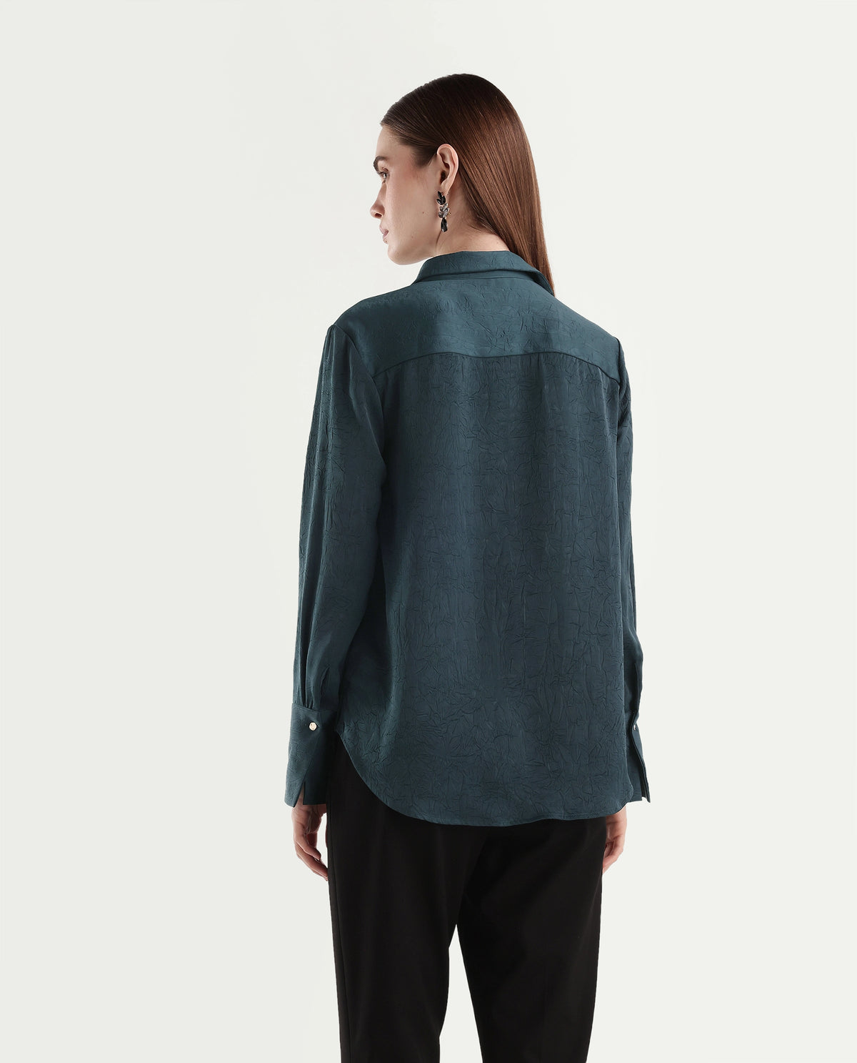 Rareism Women's Pasimo Dark Teal Polyester Spread Collar Regular Plain Shirt - image 7