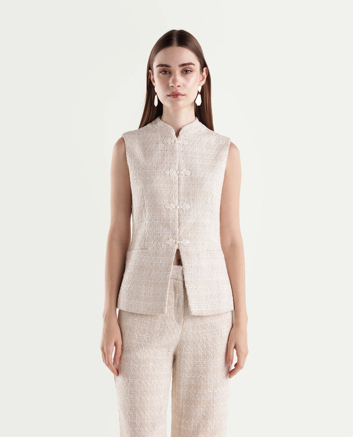 Rareism Women's Toat-T Off White Polyester Blend Mandarin Neck Regular Fit Waist Coat - image 3