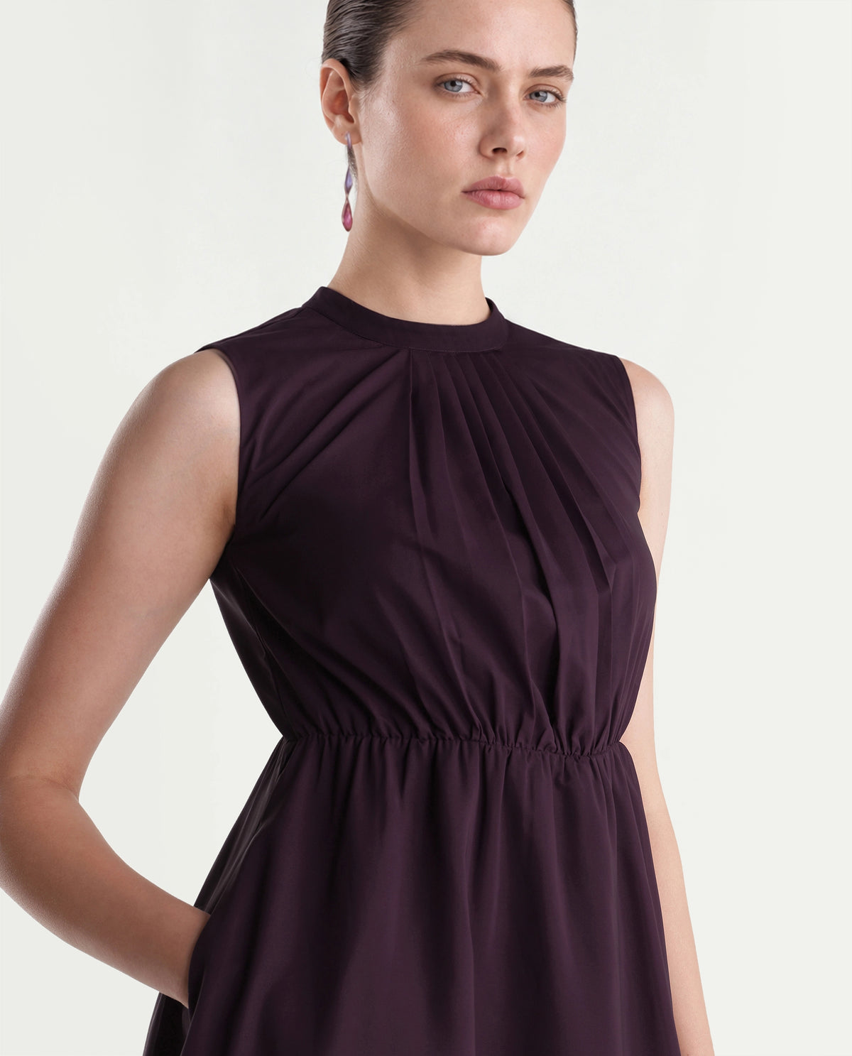 Rareism Women's Wira Purple Polyester High Neck Fit And Flare Floral Print Dress