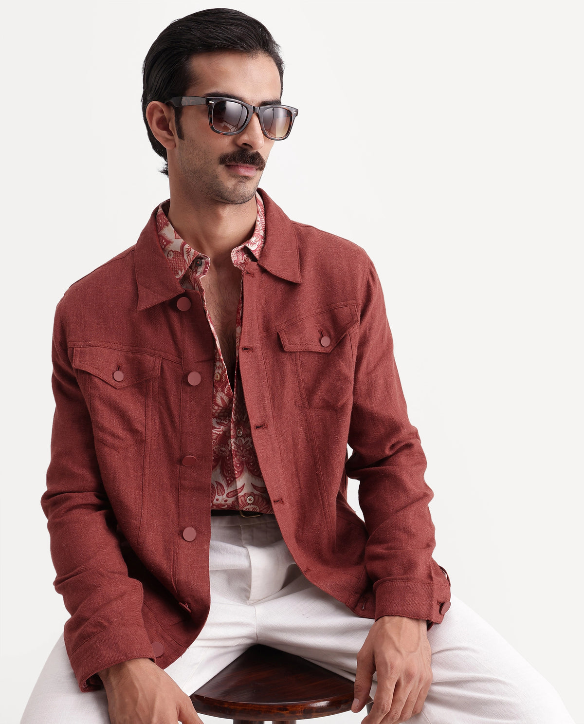 Rare Rabbit Men's Mirk-S Rust Linen Blend Spread Collar Regular Plain Jacket - image 1