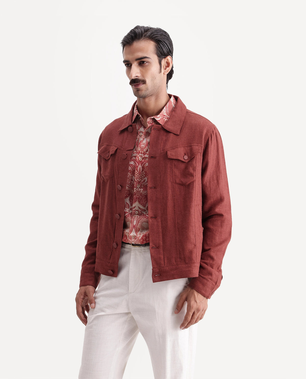 Rare Rabbit Men's Mirk-S Rust Linen Blend Spread Collar Regular Plain Jacket - image 5