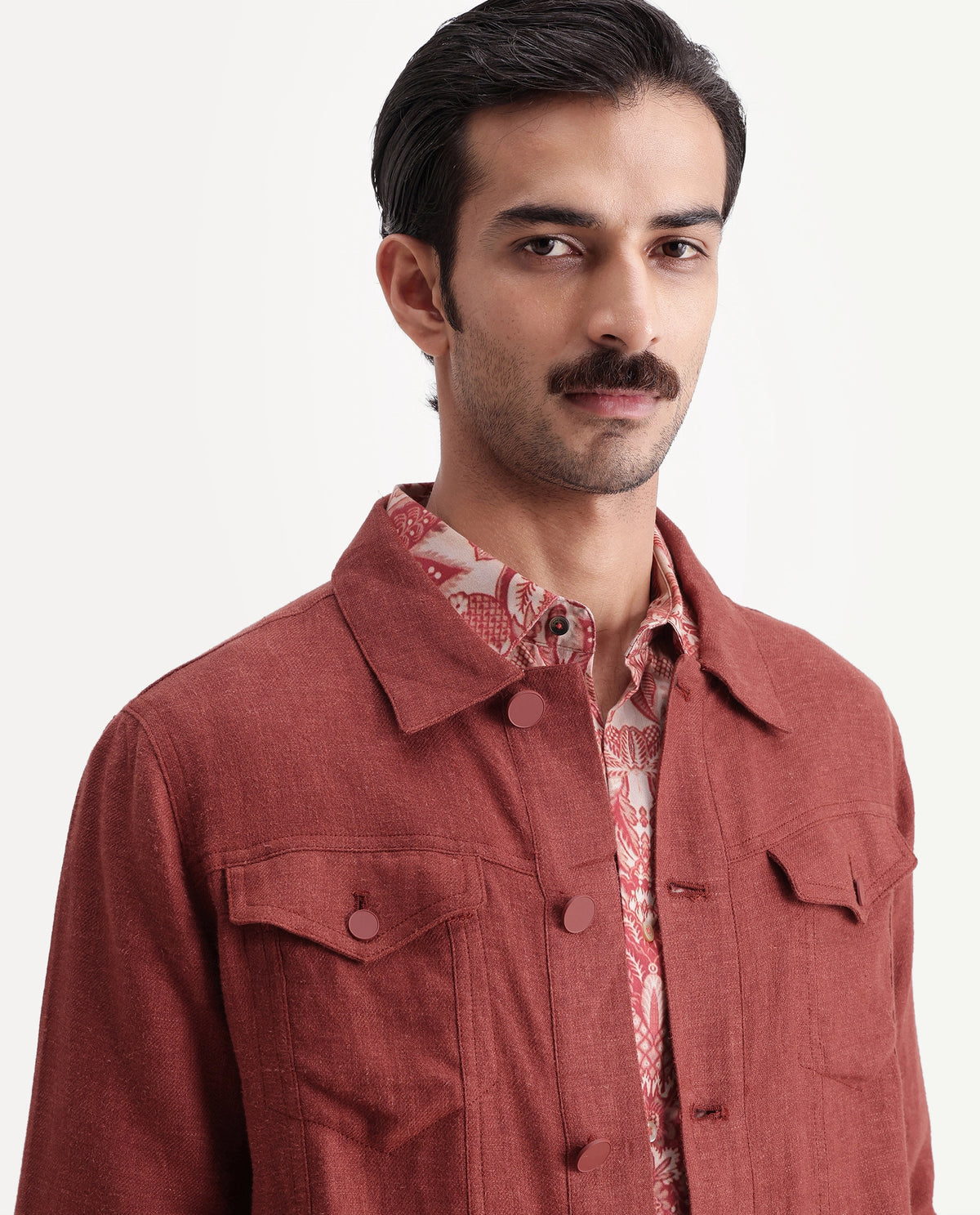 Rare Rabbit Men's Mirk-S Rust Linen Blend Spread Collar Regular Plain Jacket - image 3