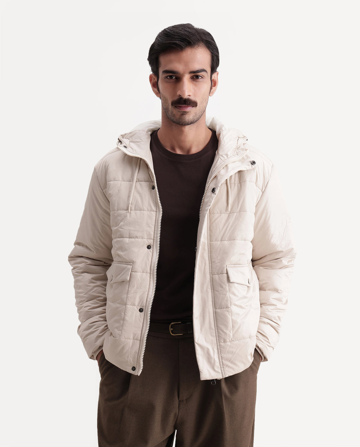 Rare Rabbit Men's Kiris Beige Polyester Hooded Regular Plain Jacket - image 1