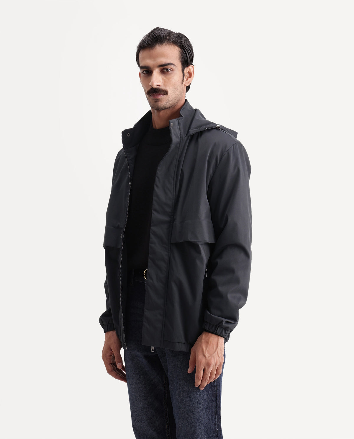Rare Rabbit Men's Eber Navy Polyester Hooded Regular Plain Jacket - image 6
