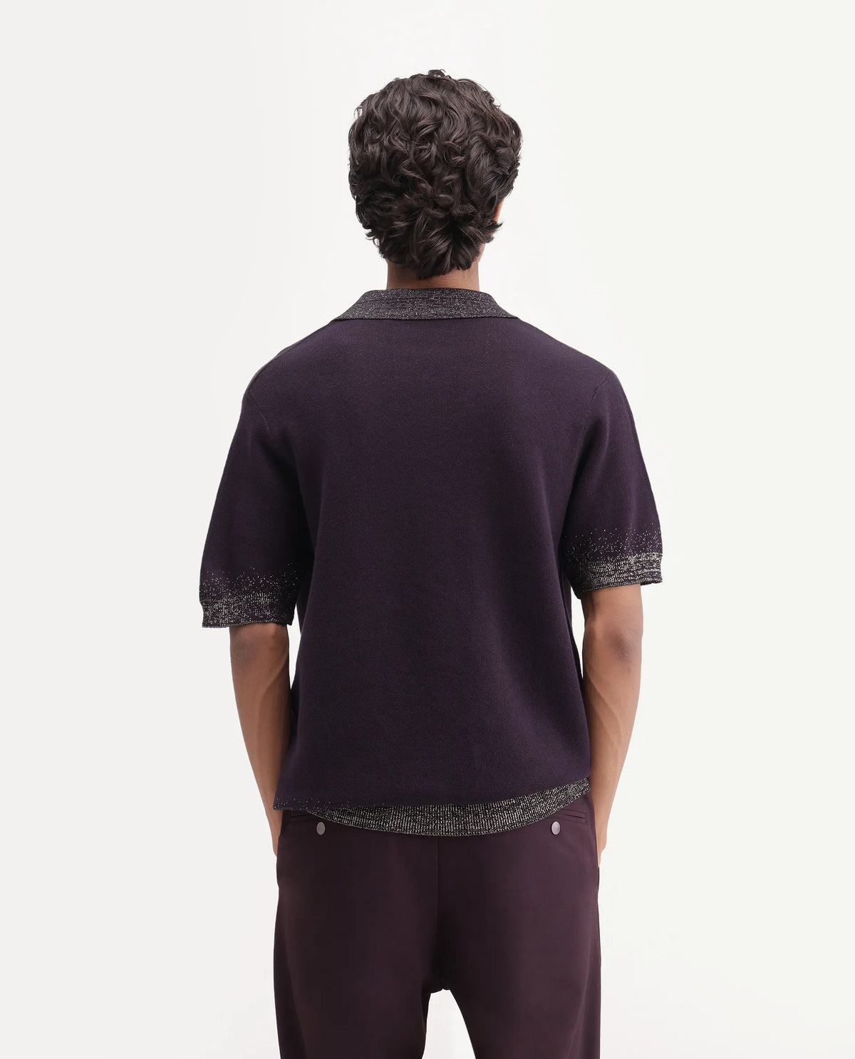 Rare Rabbit Mens Vann Dark Purple Cotton Blend Spread Collar Regular Plain Polo
