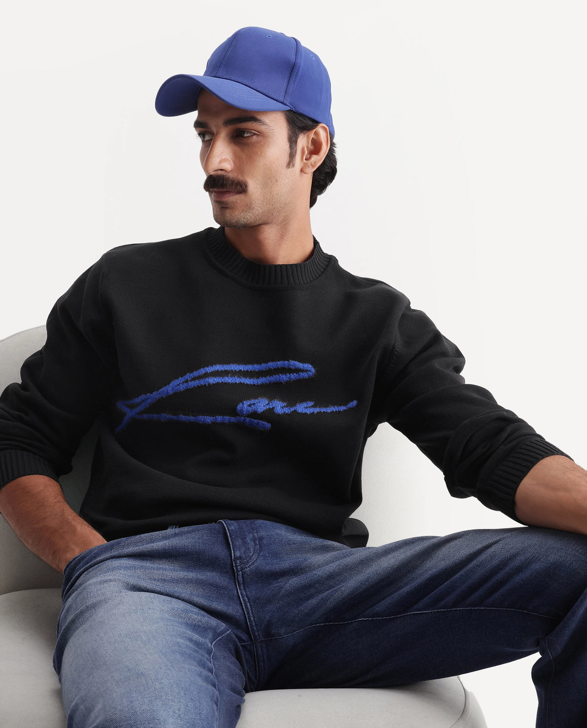 Rare Rabbit Men's Praxi Black Nylon Crew Neck Regular Fit Graphic Print Sweater - image 1