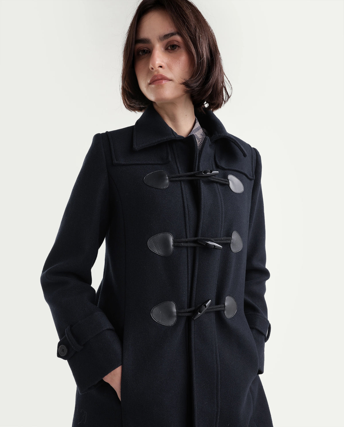 Rareism Women's Kobo Navy Polyester Spread Collar Button Relaxed Plain Jacket - image 1