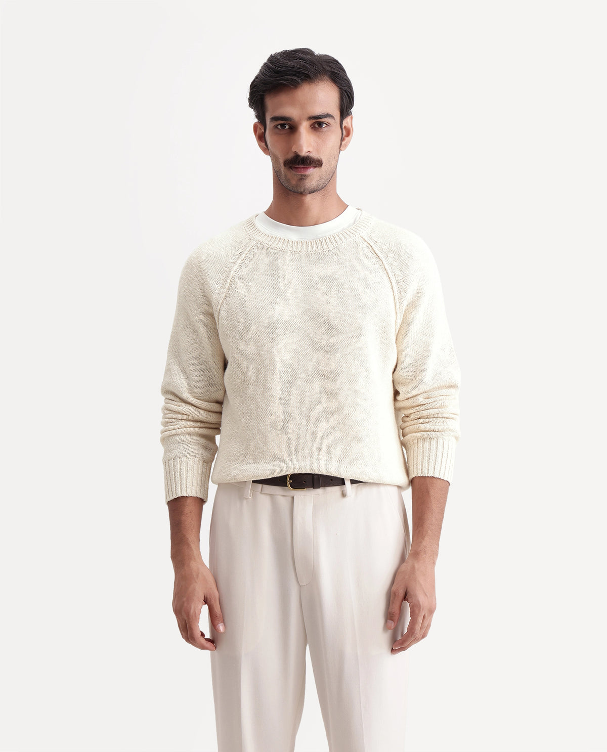 Rare Rabbit Men's Ferb Off White Cotton Crew Neck Regular Fit Textured Sweater - image 2